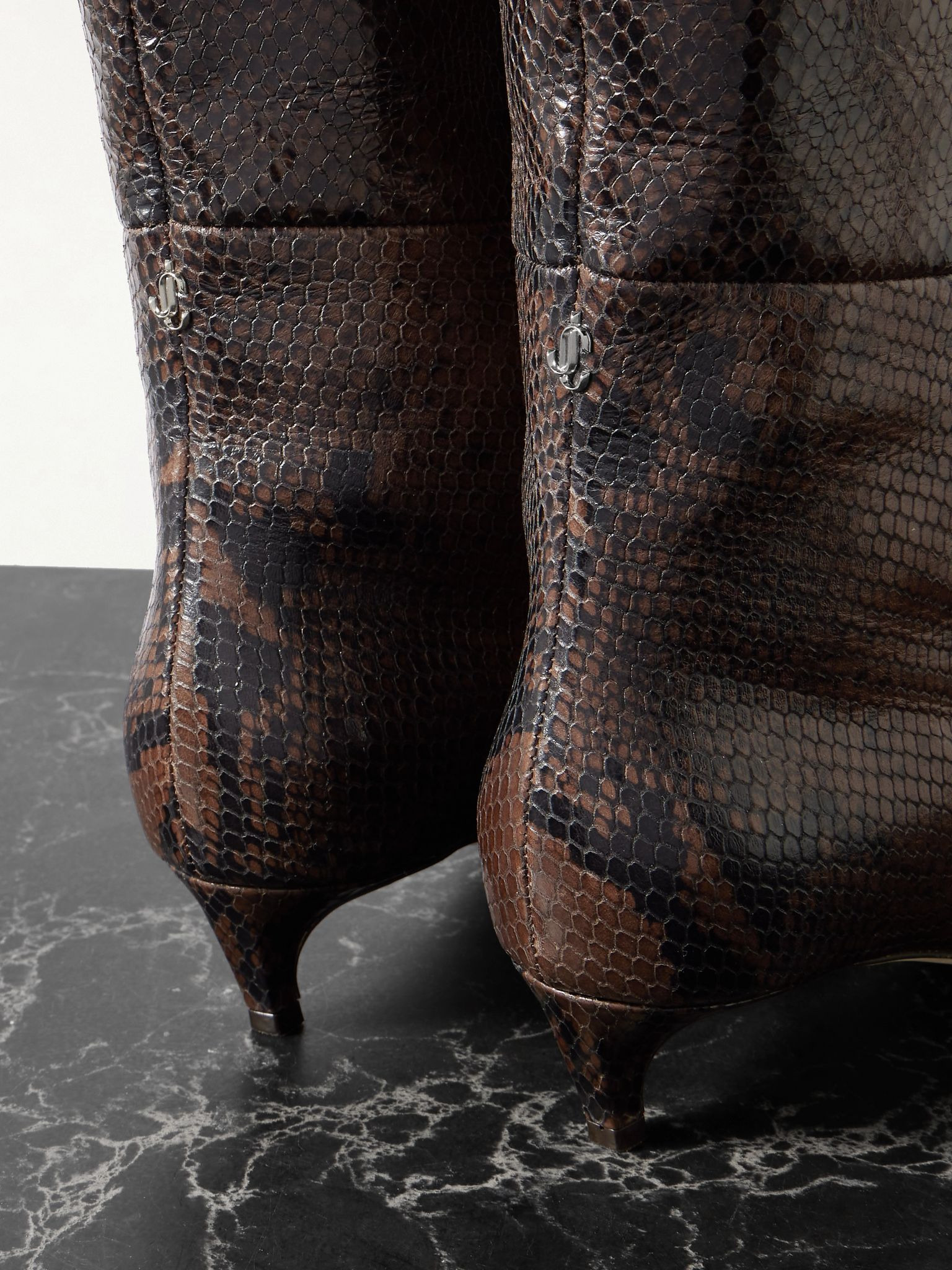 Maxima 35 snake-effect leather knee boots Chocolate - 4