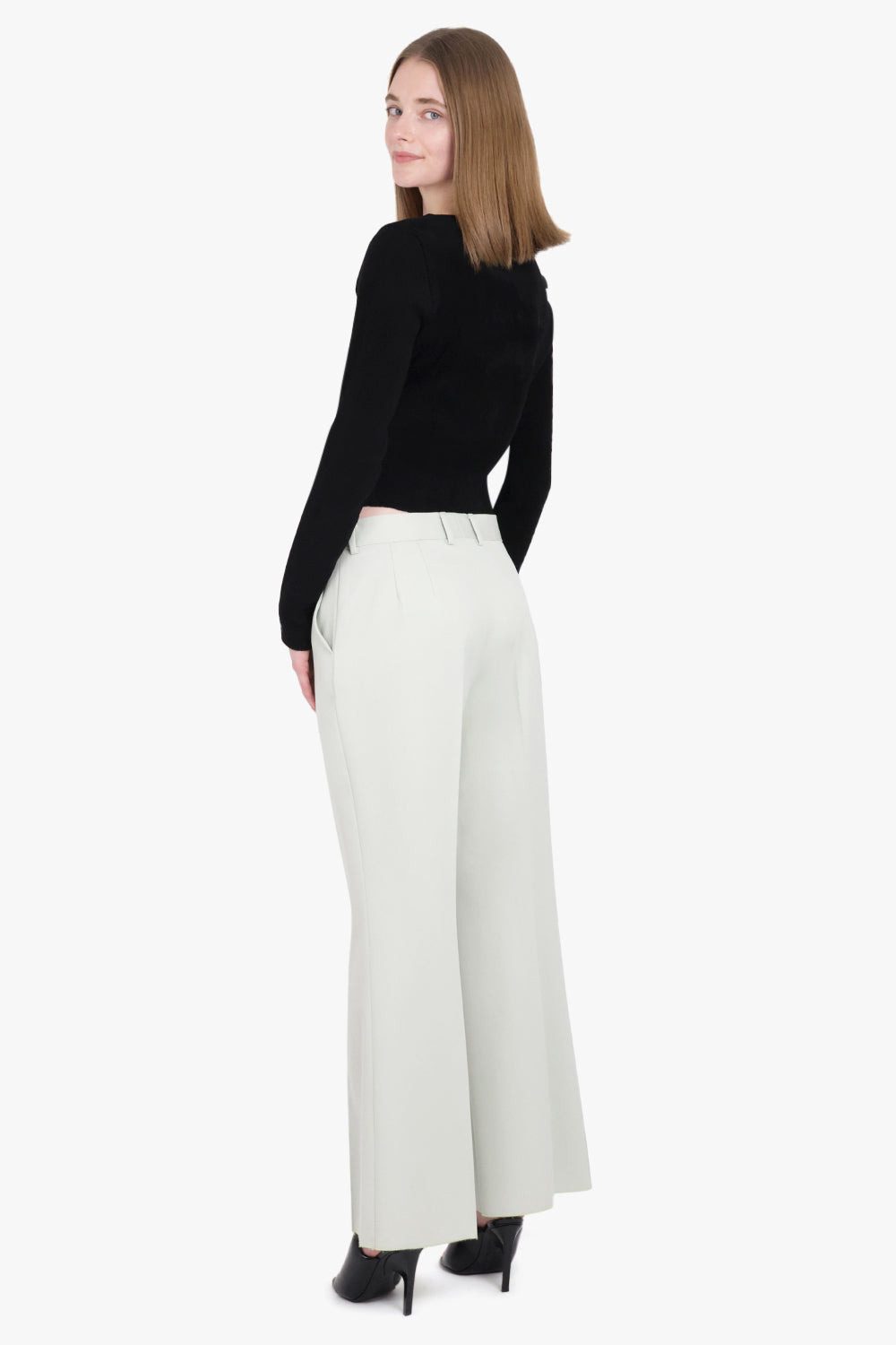 CROPPED TAILORED FLARE PANT | SAGE - 3