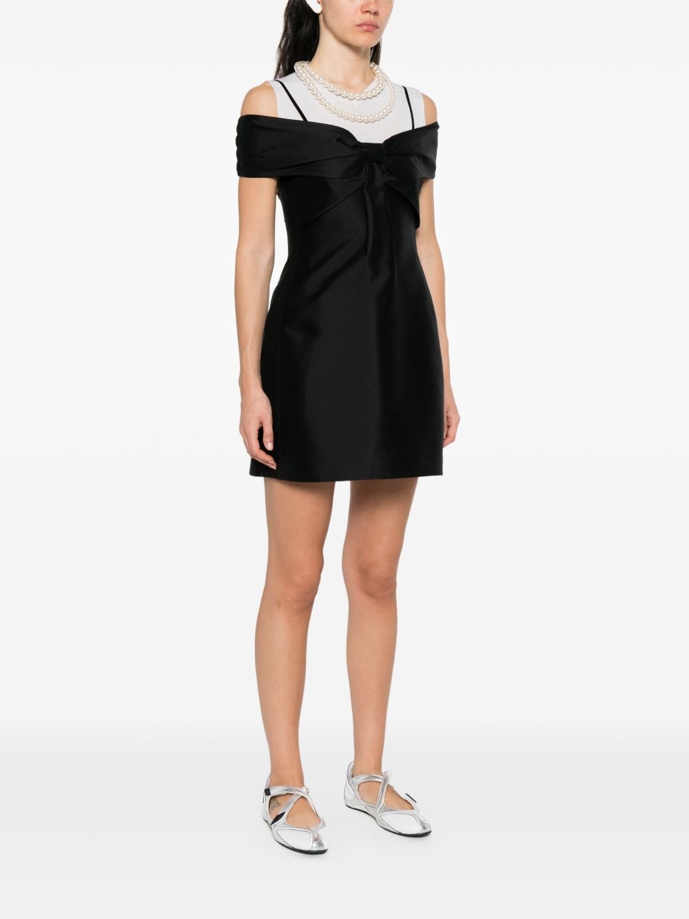 bow-embellished off-shoulder mini dress - 3