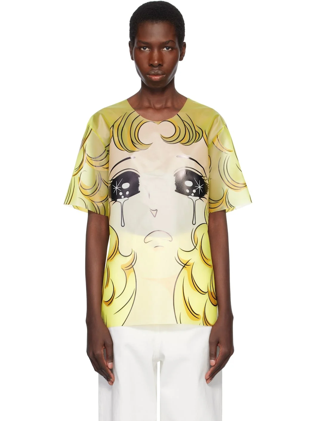 Yellow Crying Girl Oversized Vinyl T-shirt - 1