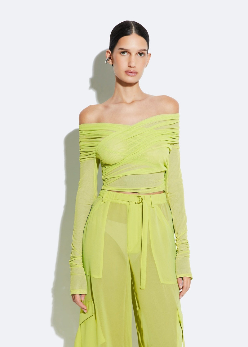 LAPOINTE Mesh Off Shoulder Wrap Top outlook