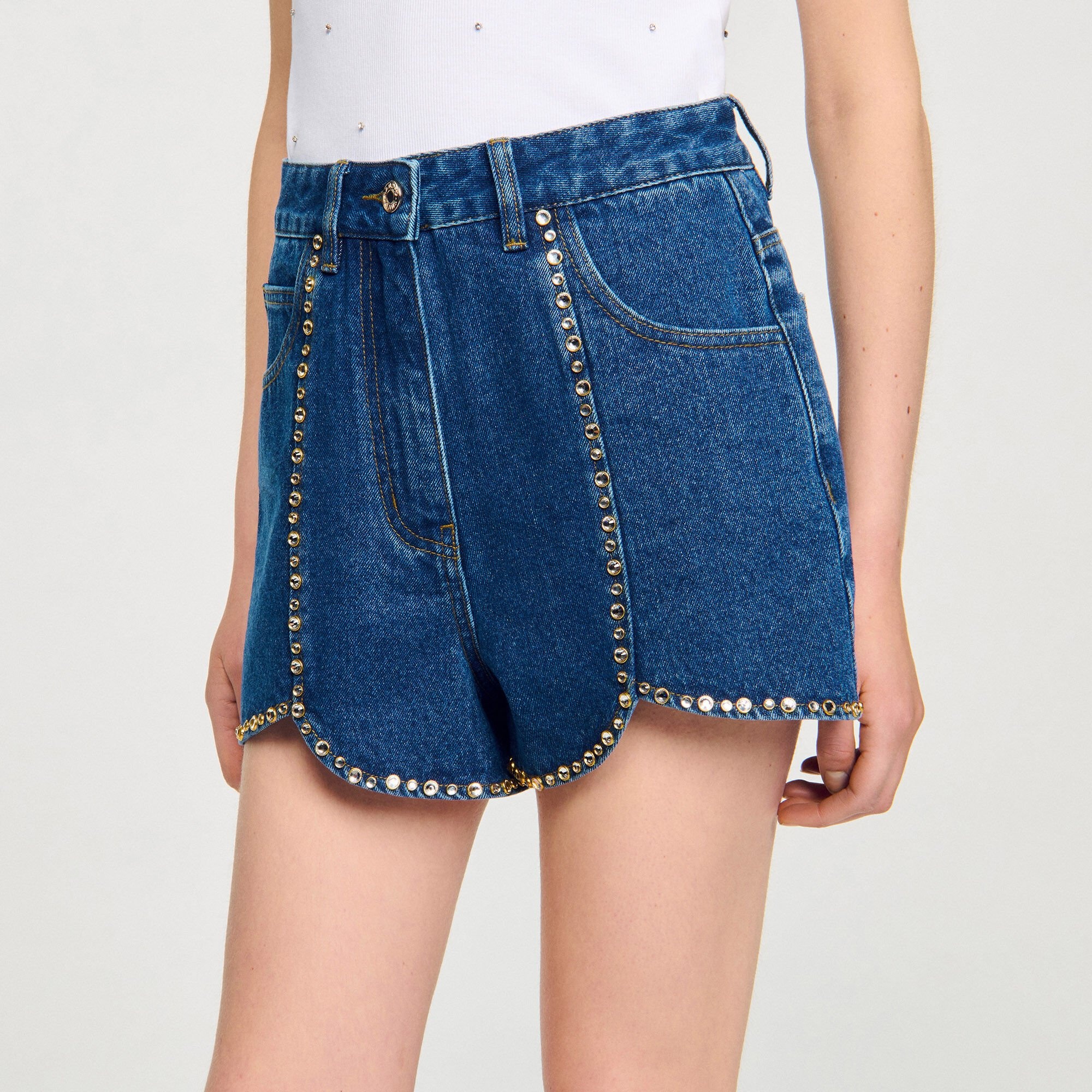 RHINESTONE DENIM SHORTS - 3