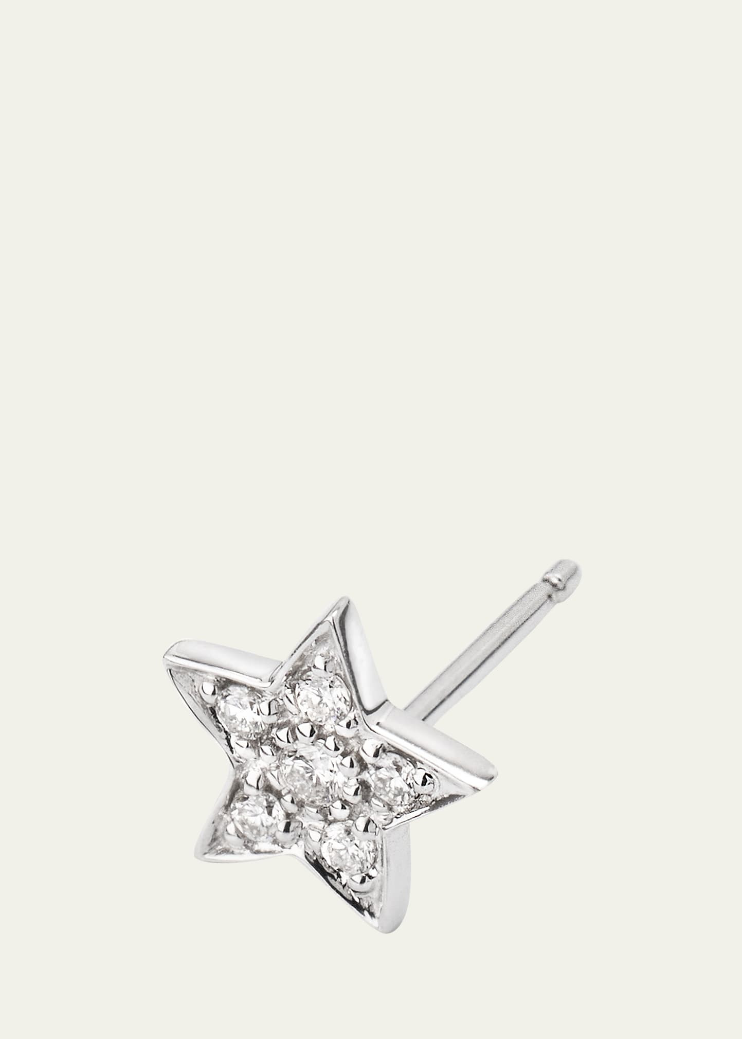 14k White Gold Pave Star Stud Earring, Single - 3