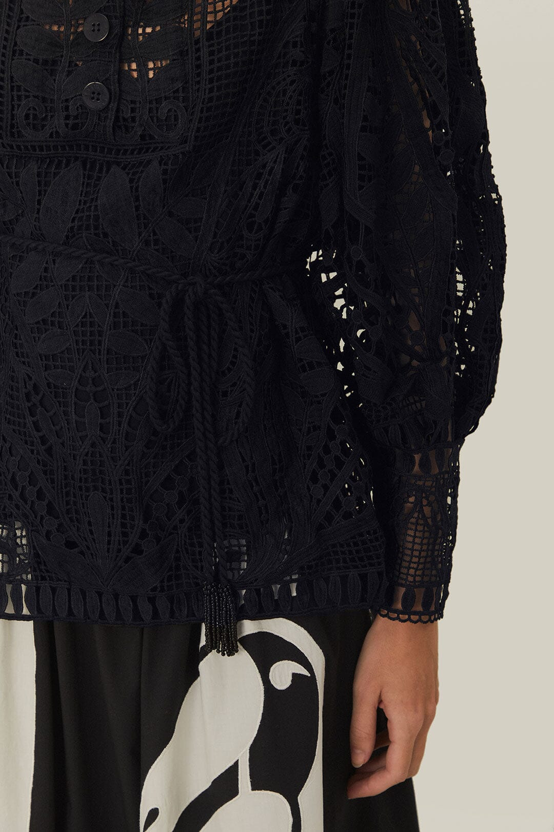 Black Guipire Puff Sleeve Blouse - 3