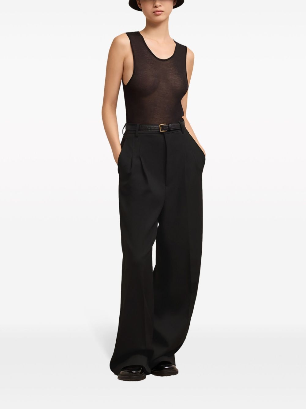 twill wide-leg trousers - 2