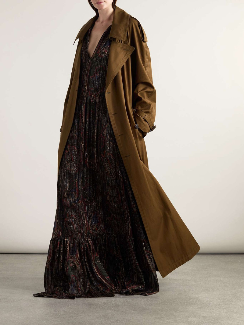 SAINT LAURENT Oversized belted cotton-twill trench coat Brown outlook