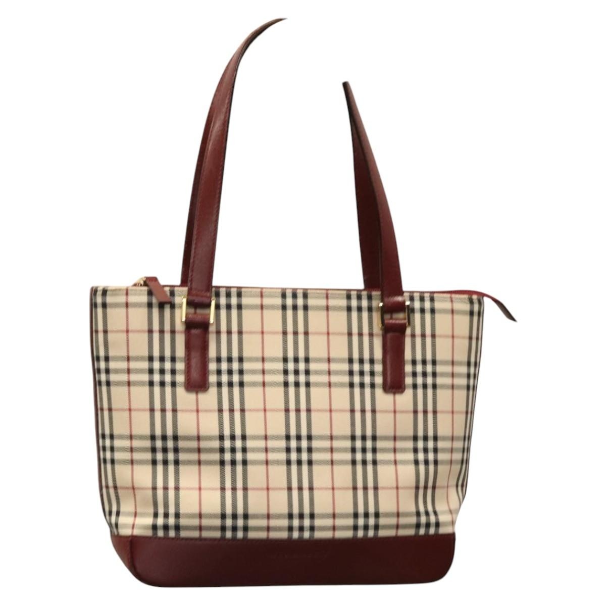 Burberry Nova Check Tote Bag Canvas Leather Beige Red Gold - 13