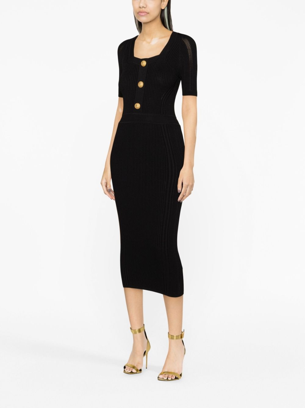 button-embellished ribbed-knit dress - 3