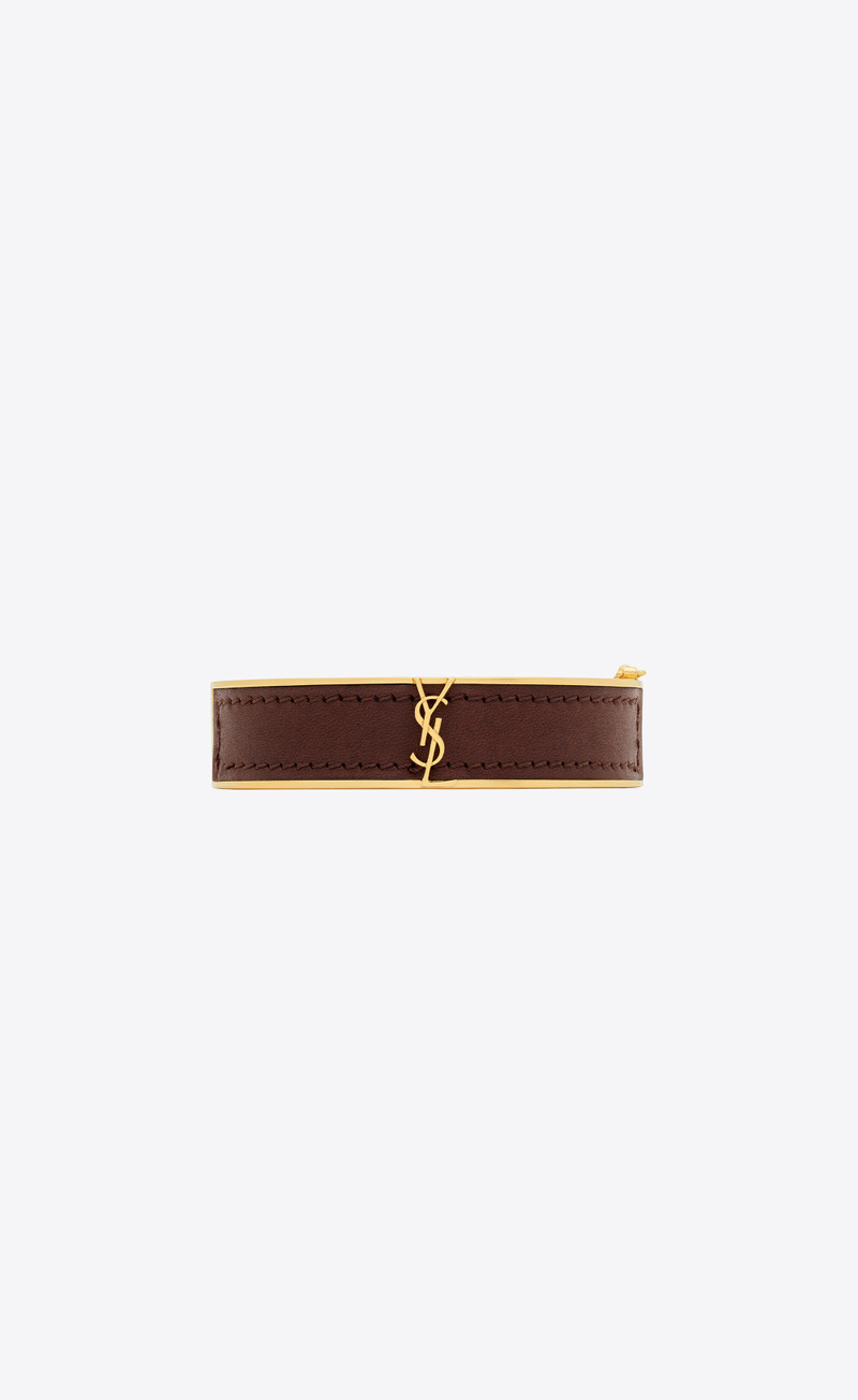 SAINT LAURENT cassandre bracelet in metal and leather outlook