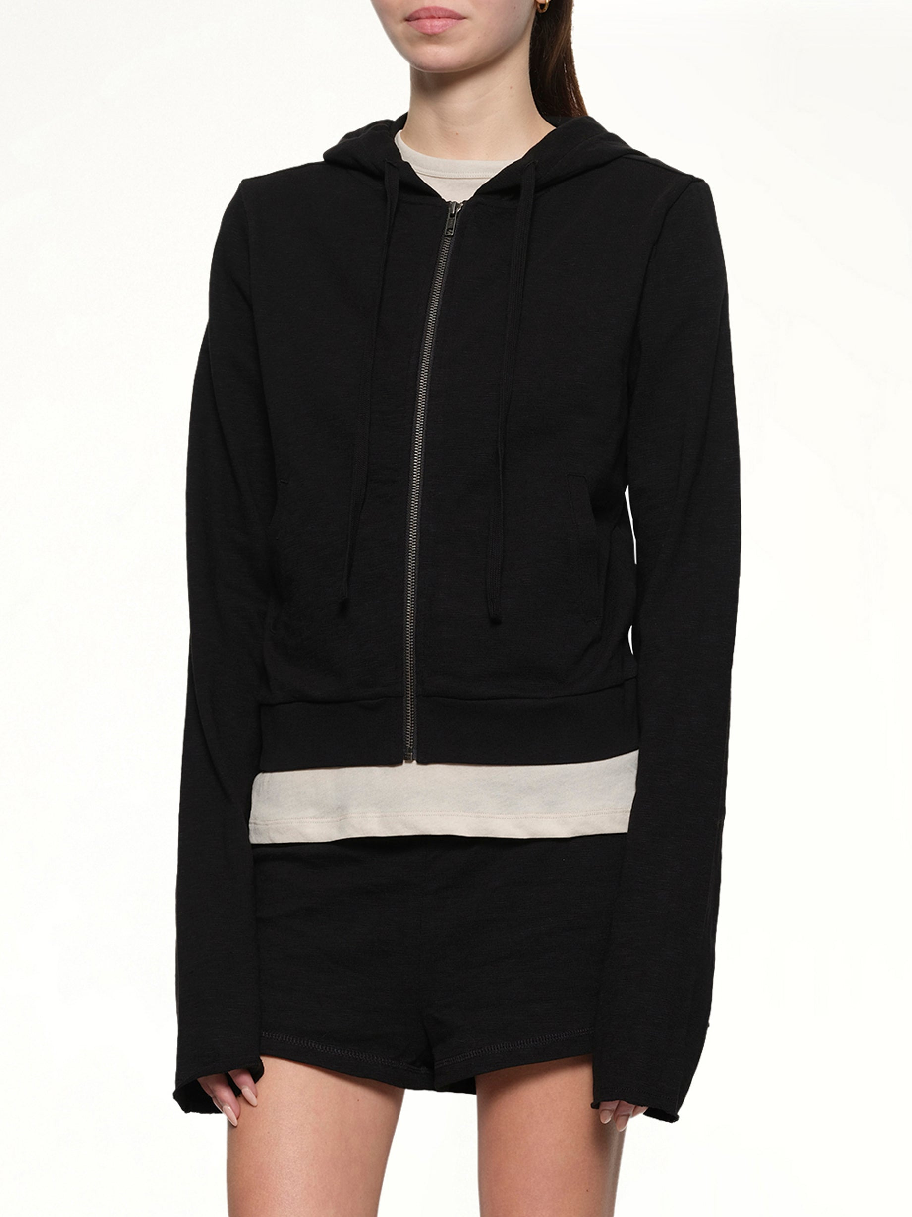 Lightweight Cropped Zip-Up Hoodie in Black - 6