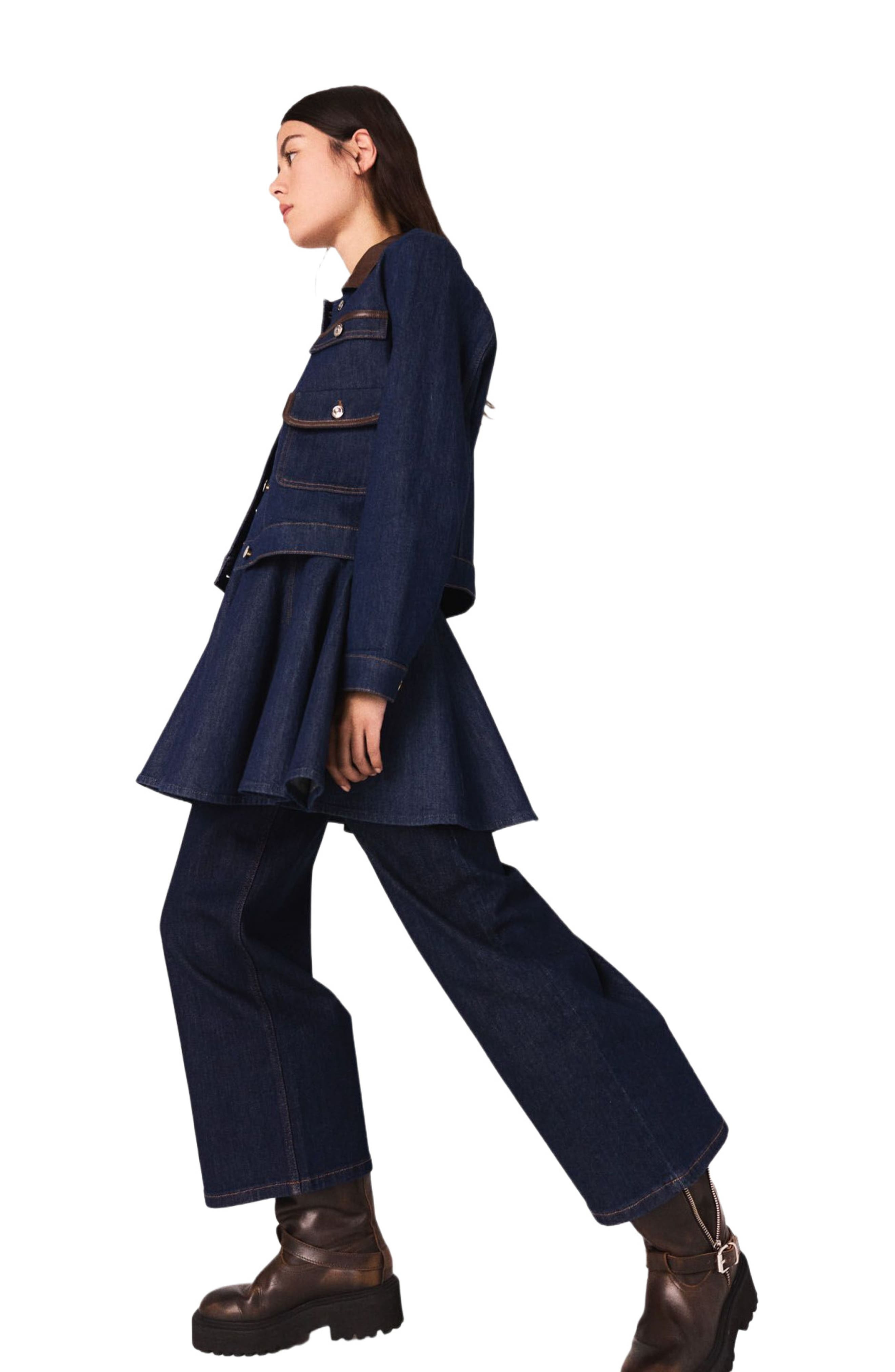 maje Denim jacket with faux leather in Navy at Nordstrom - 3
