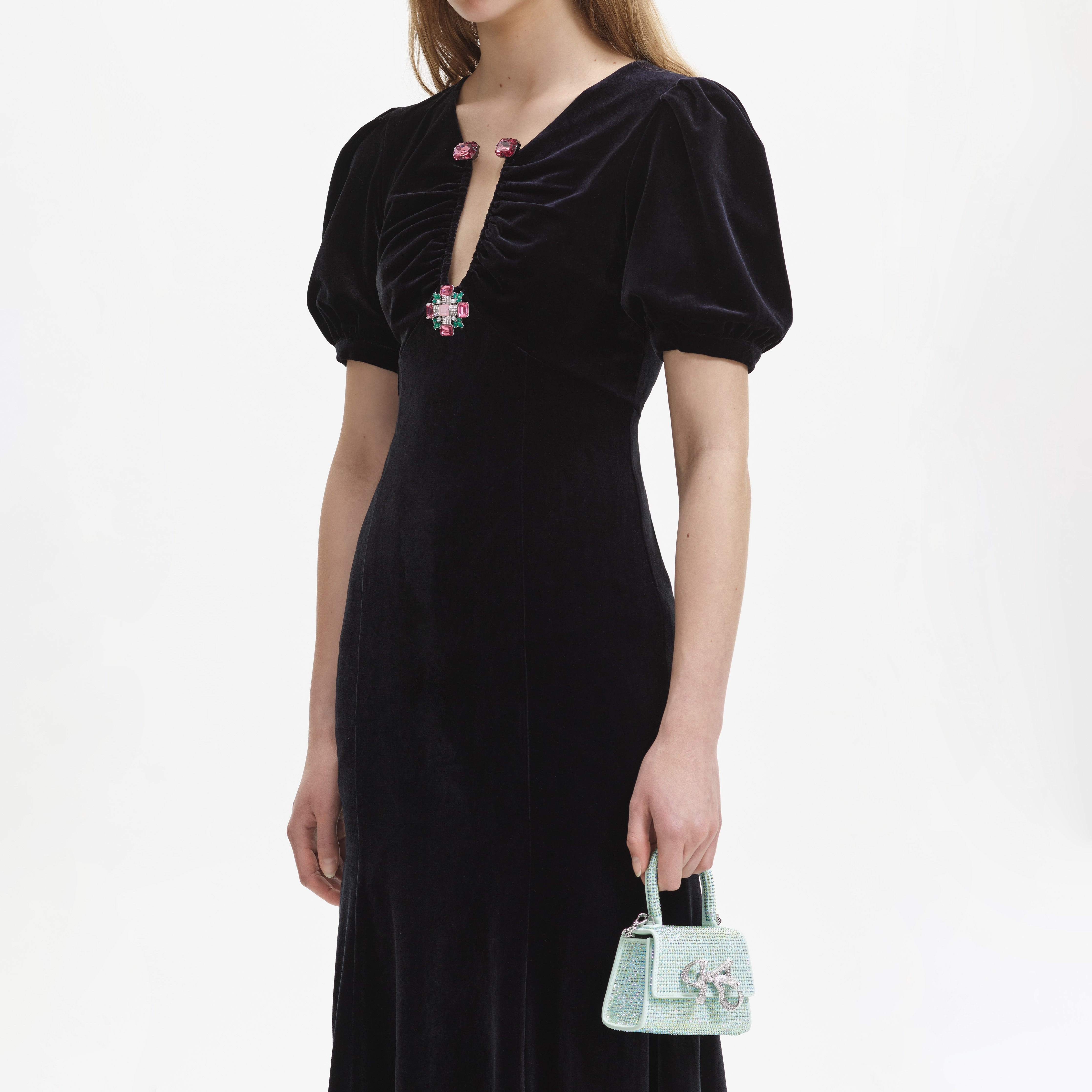 knee length dresses for ladies Self Portrait Black Velvet Maxi
