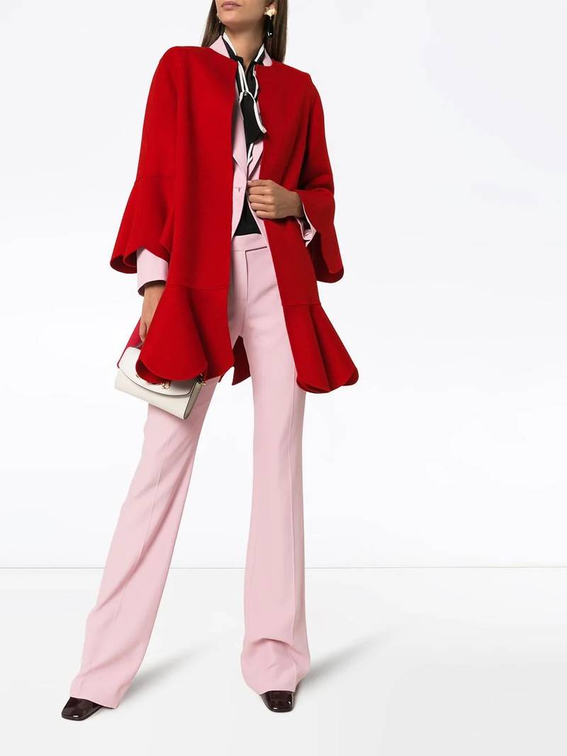 Valentino collarless ruffled coat outlook