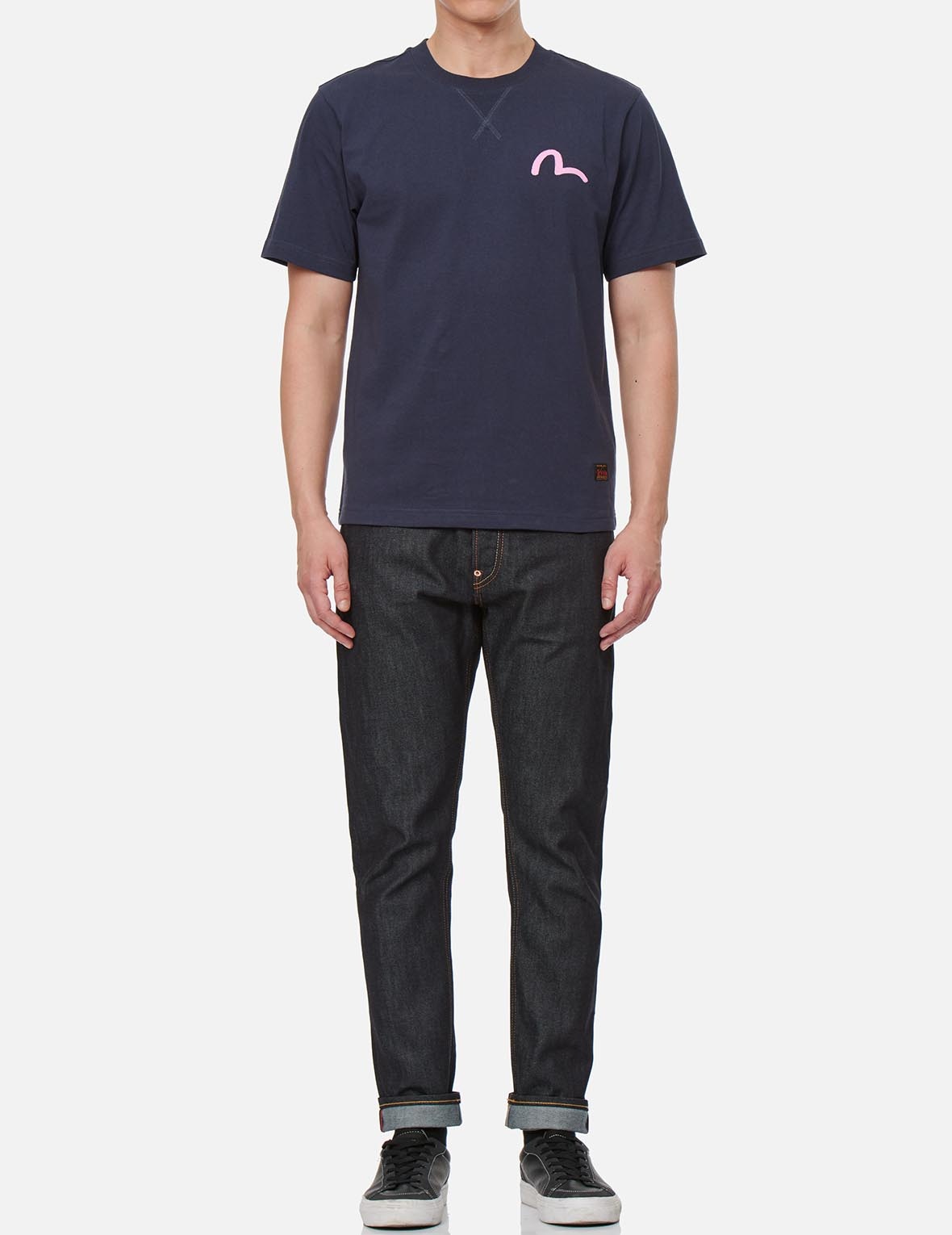 WASH-EFFECT SEAGULL PRINT CARROT FIT RAW DENIM JEANS #2017 - 6