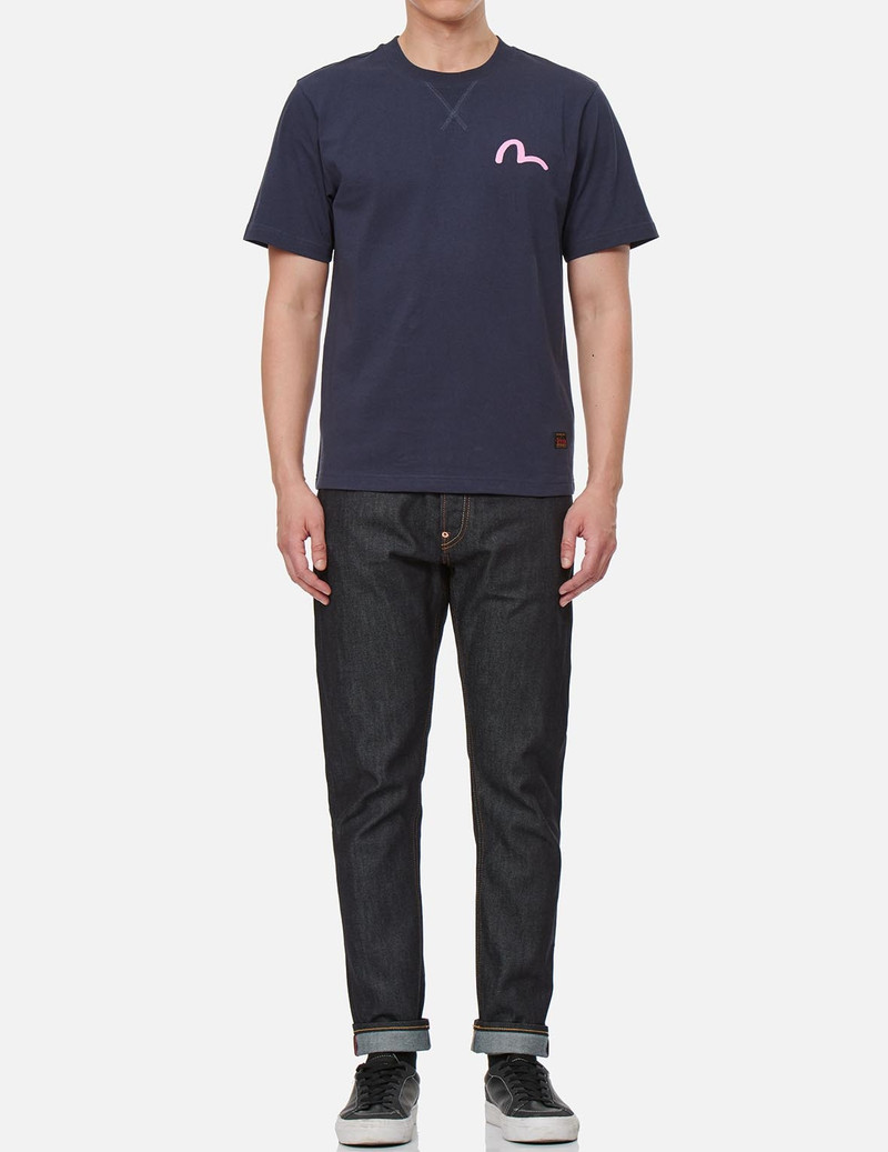 WASH-EFFECT SEAGULL PRINT CARROT FIT RAW DENIM JEANS #2017 6