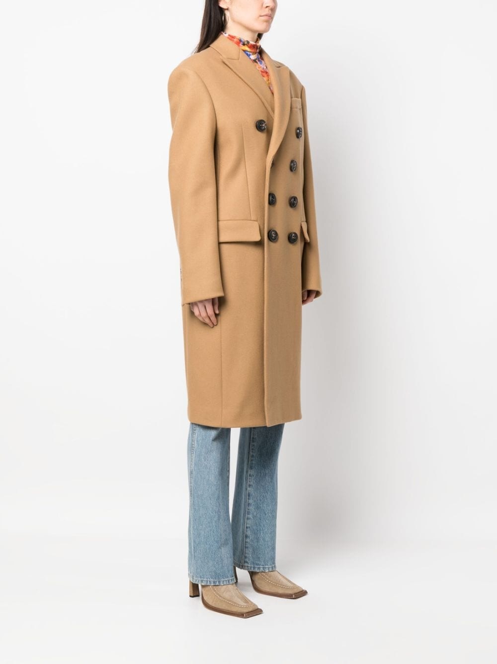 double-breasted long-sleeve trench coat - 3