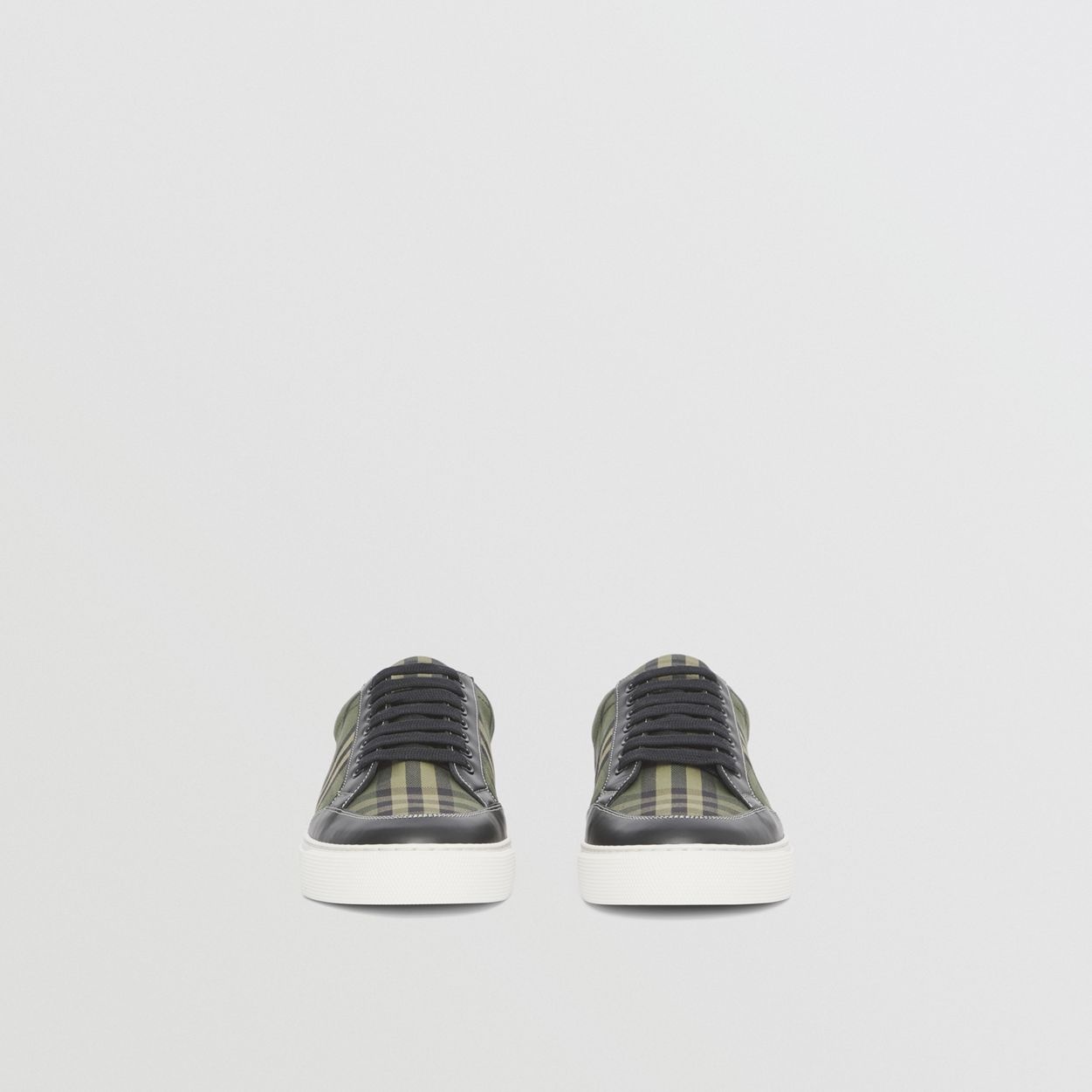 Check Cotton and Leather Sneakers - 5