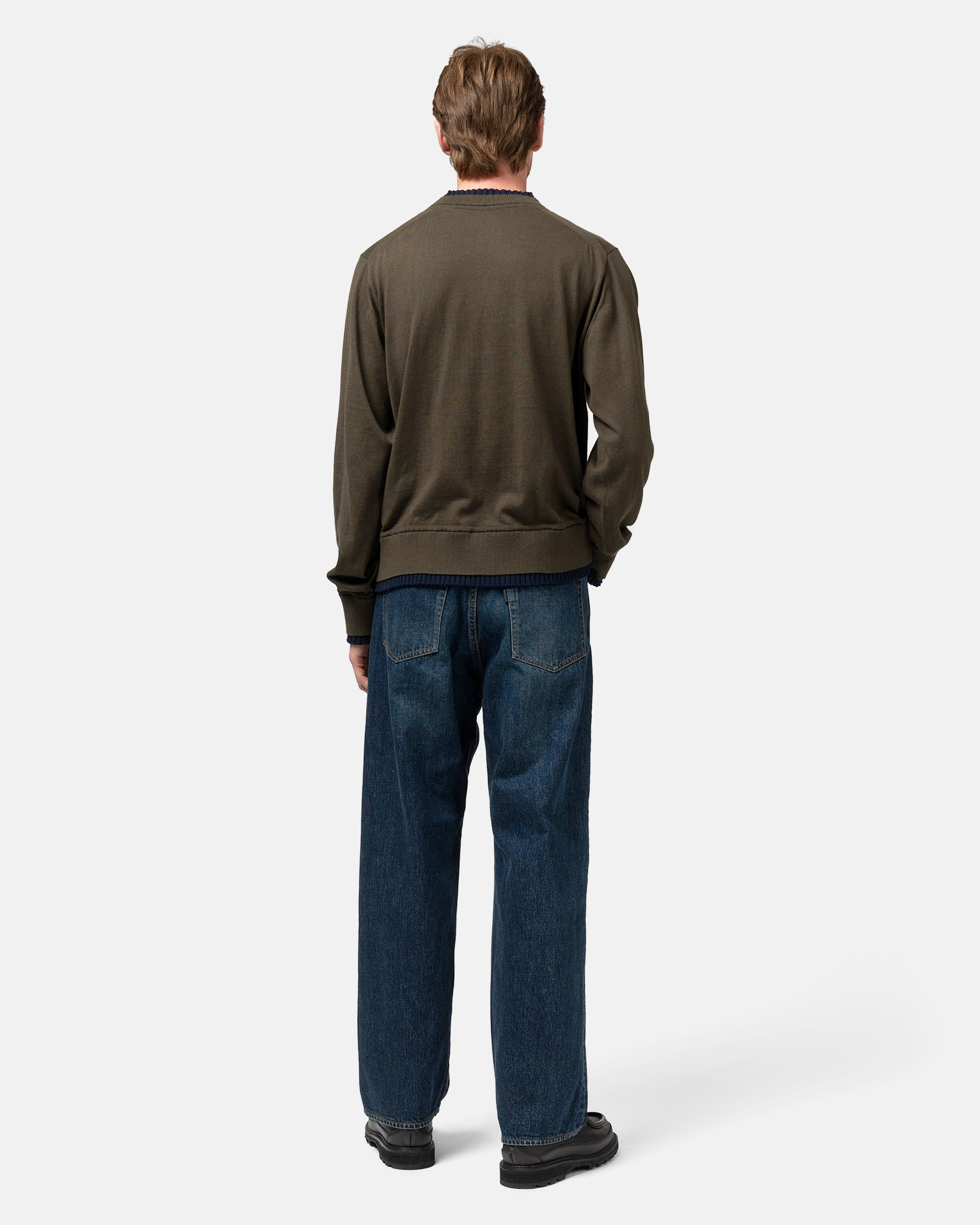 Cotton Cashmere Knit Pullover Khaki x Navy - 3