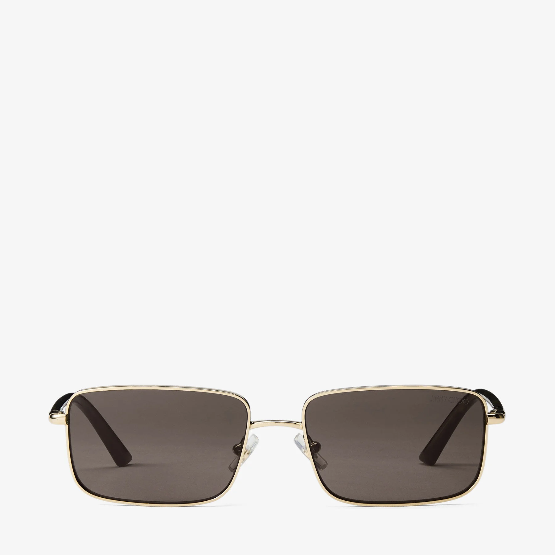 Gavin Pale Gold and Dark Brown Metal Rectangular Sunglasses - 1