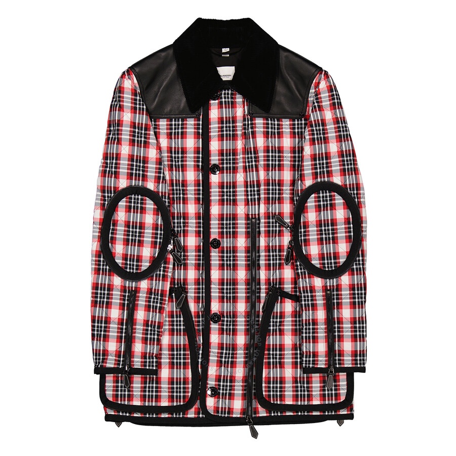 Burberry Men's Bright Red Check Diamond-Quilted Barn Jacket - 1