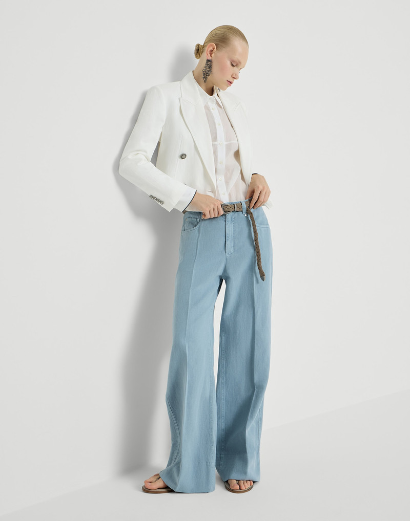Garment-dyed cotton and linen cover loose trousers with monili 5