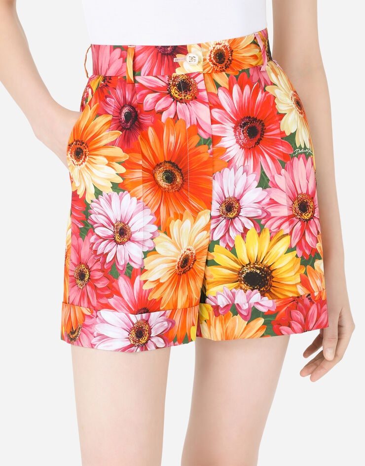 Poplin shorts with gerbera-daisy print and turn-ups - 4