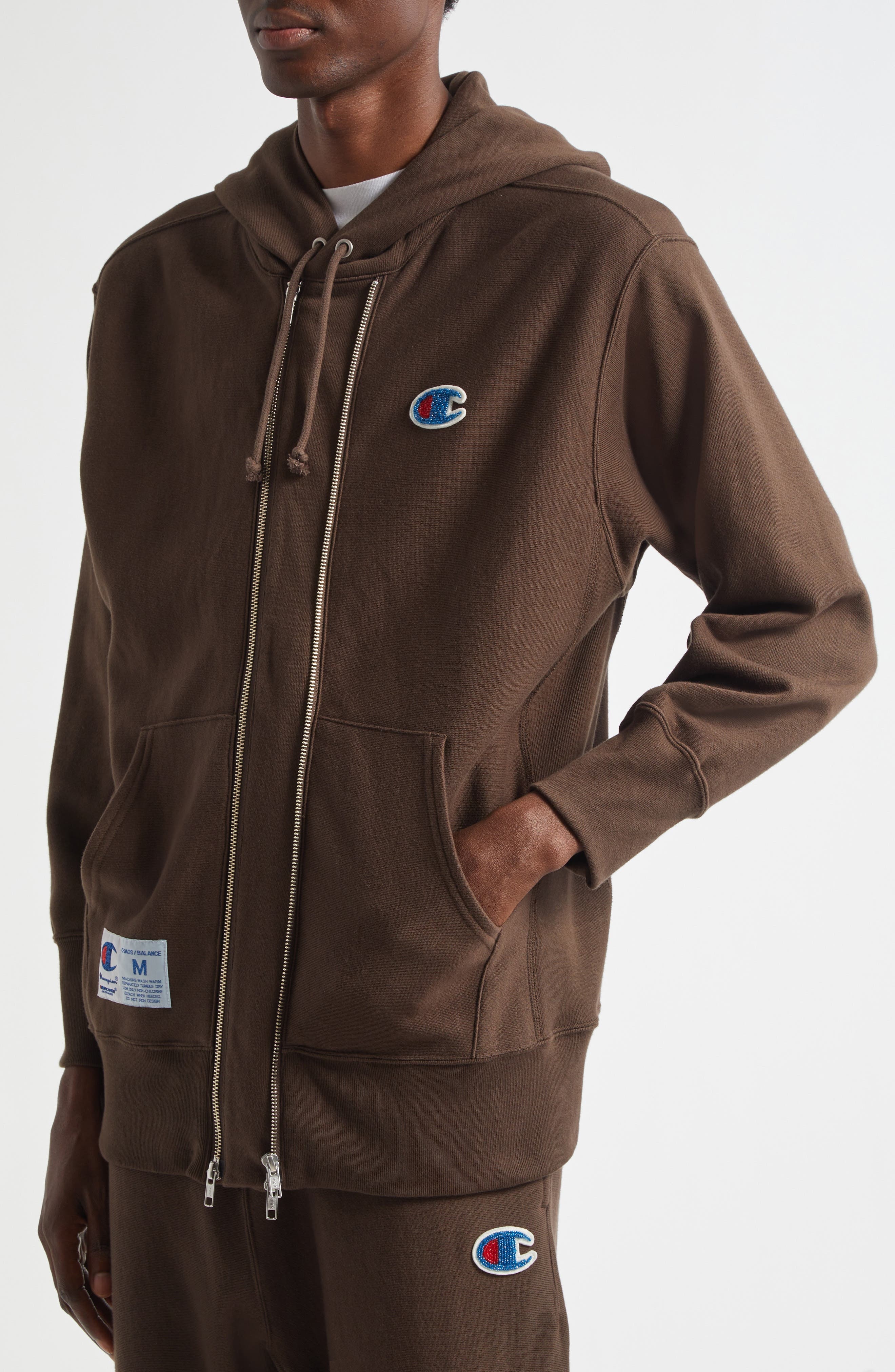 Undercover x Champion Reverse Weave® Cotton Fleece Hoodie in Brown at Nordstrom - 3