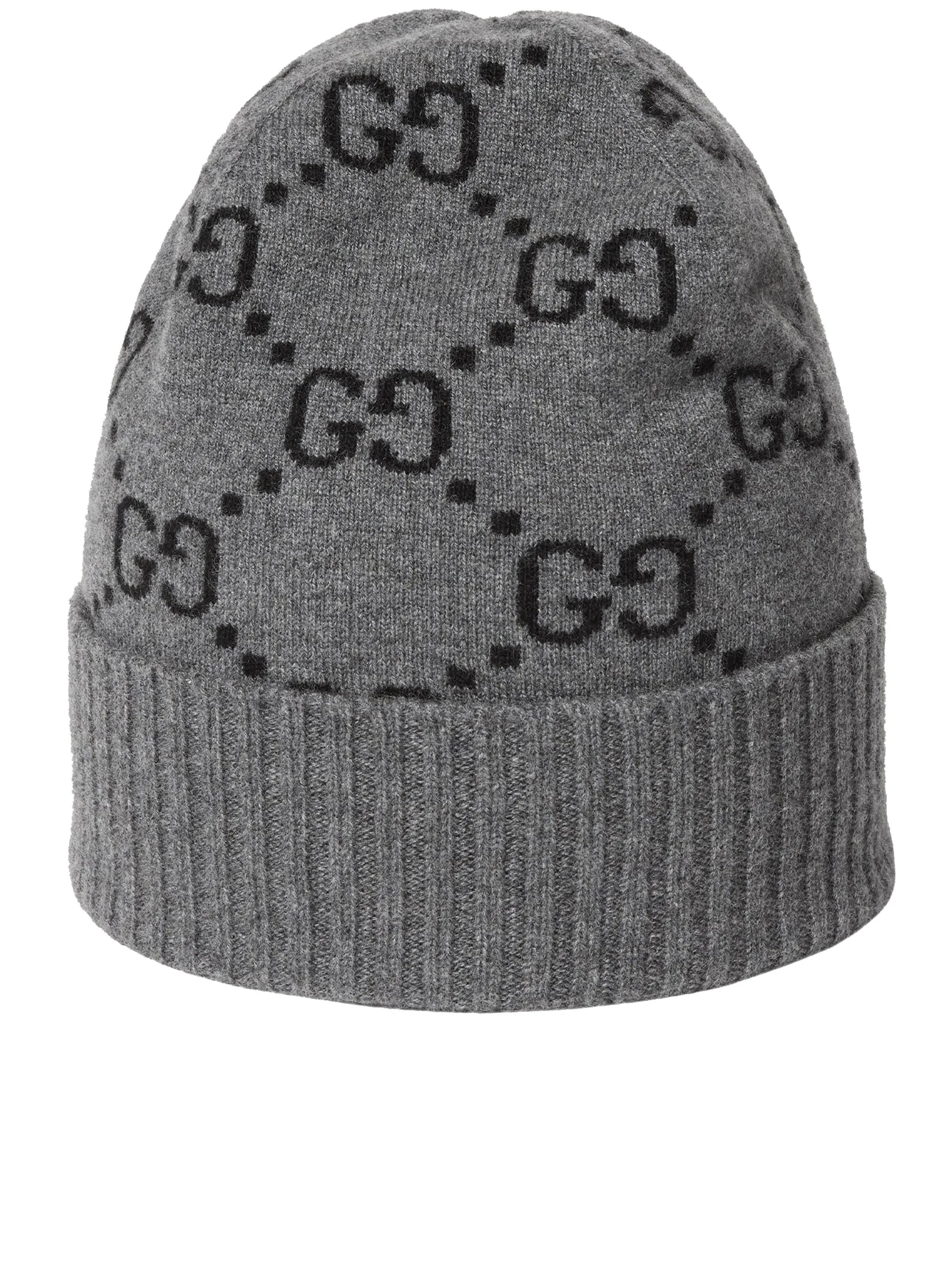 GUCCI GG Jacquard Beanie with Brim and Cuff in Cashmere - 1