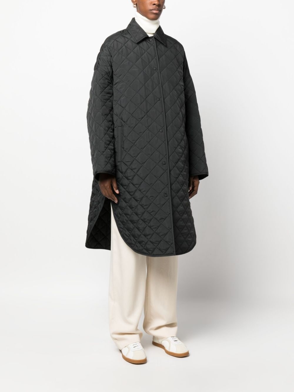 diamond-quilted single-breasted raincoat - 3