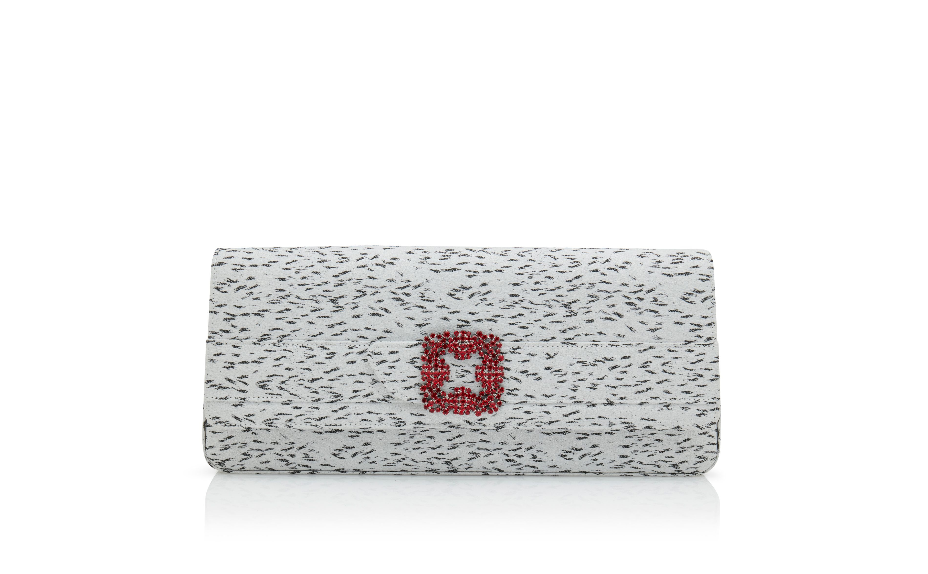 White Jacquard Jewel Buckle Clutch - 1