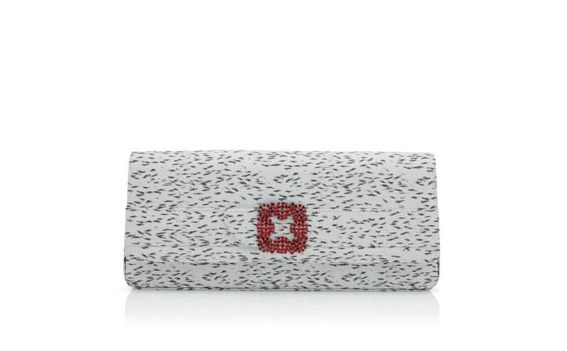 White Jacquard Jewel Buckle Clutch 1
