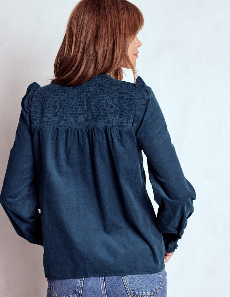 Smocked Yoke Cord Top-Midnight Ocean 4