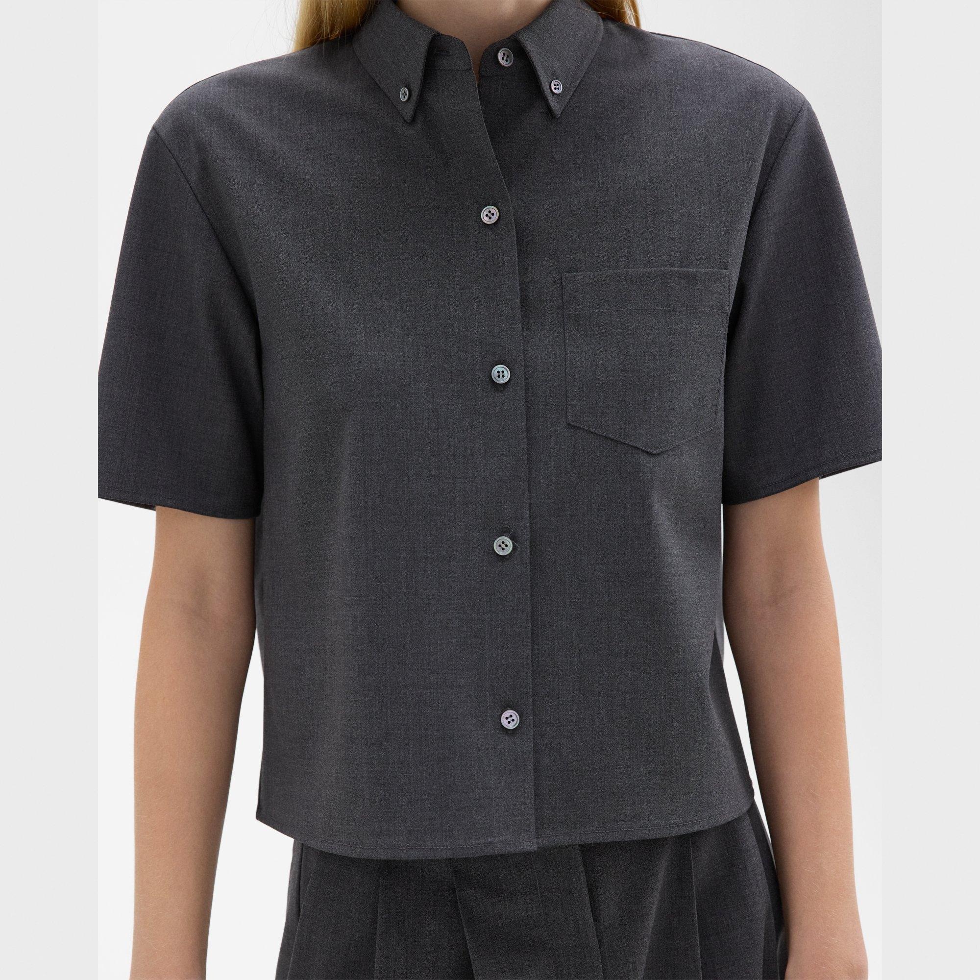 Cropped Short-Sleeve Shirt in Good Wool - 5