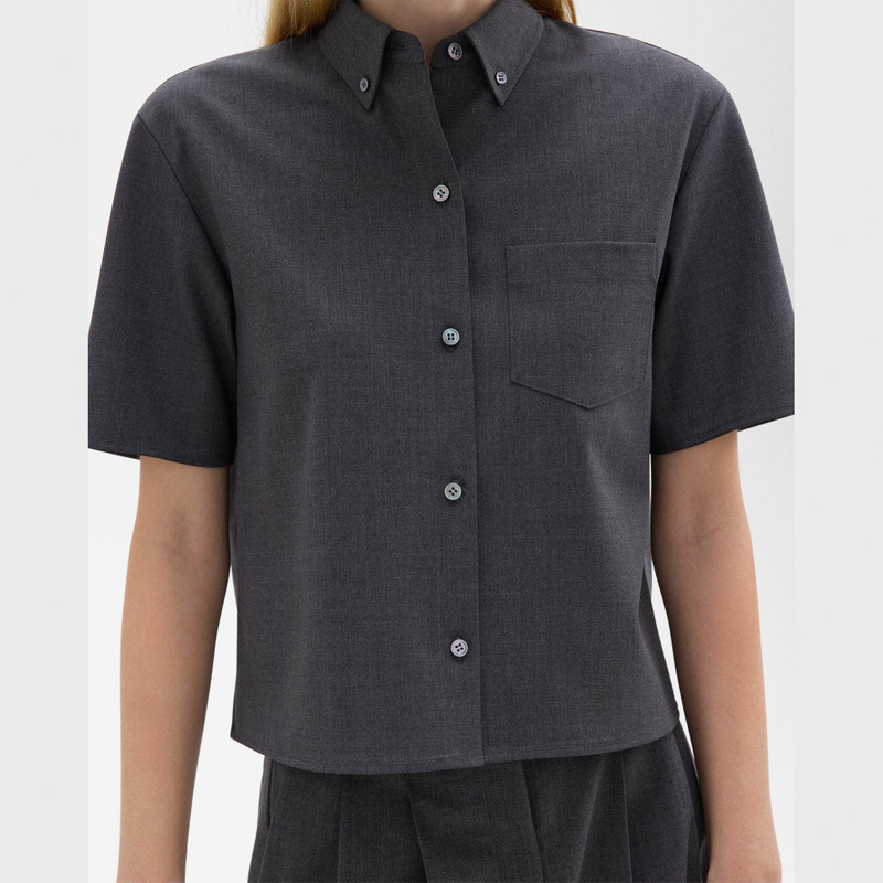 Cropped Short-Sleeve Shirt in Good Wool 5