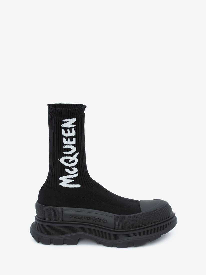 Mcqueen Graffiti Knit Tread Slick Boot in Black/white - 1