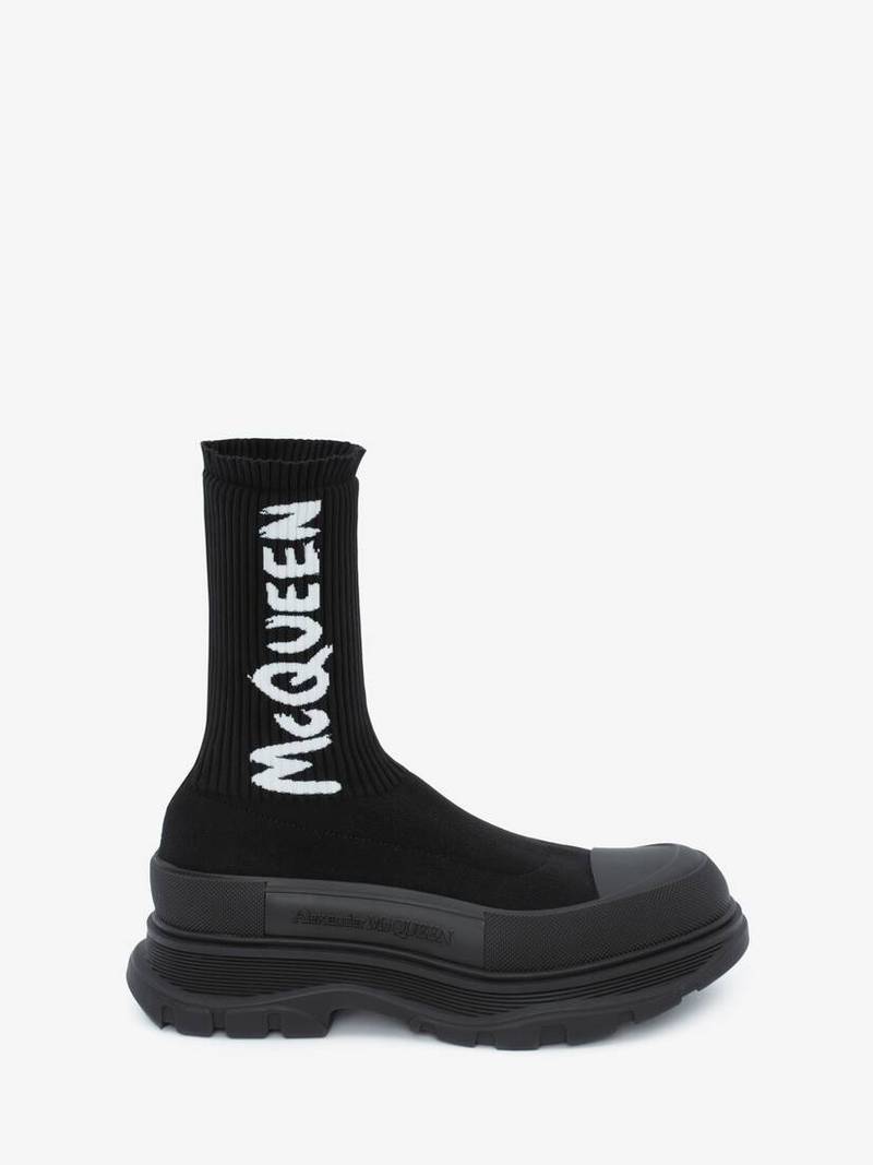 Mcqueen Graffiti Knit Tread Slick Boot in Black/white - 1