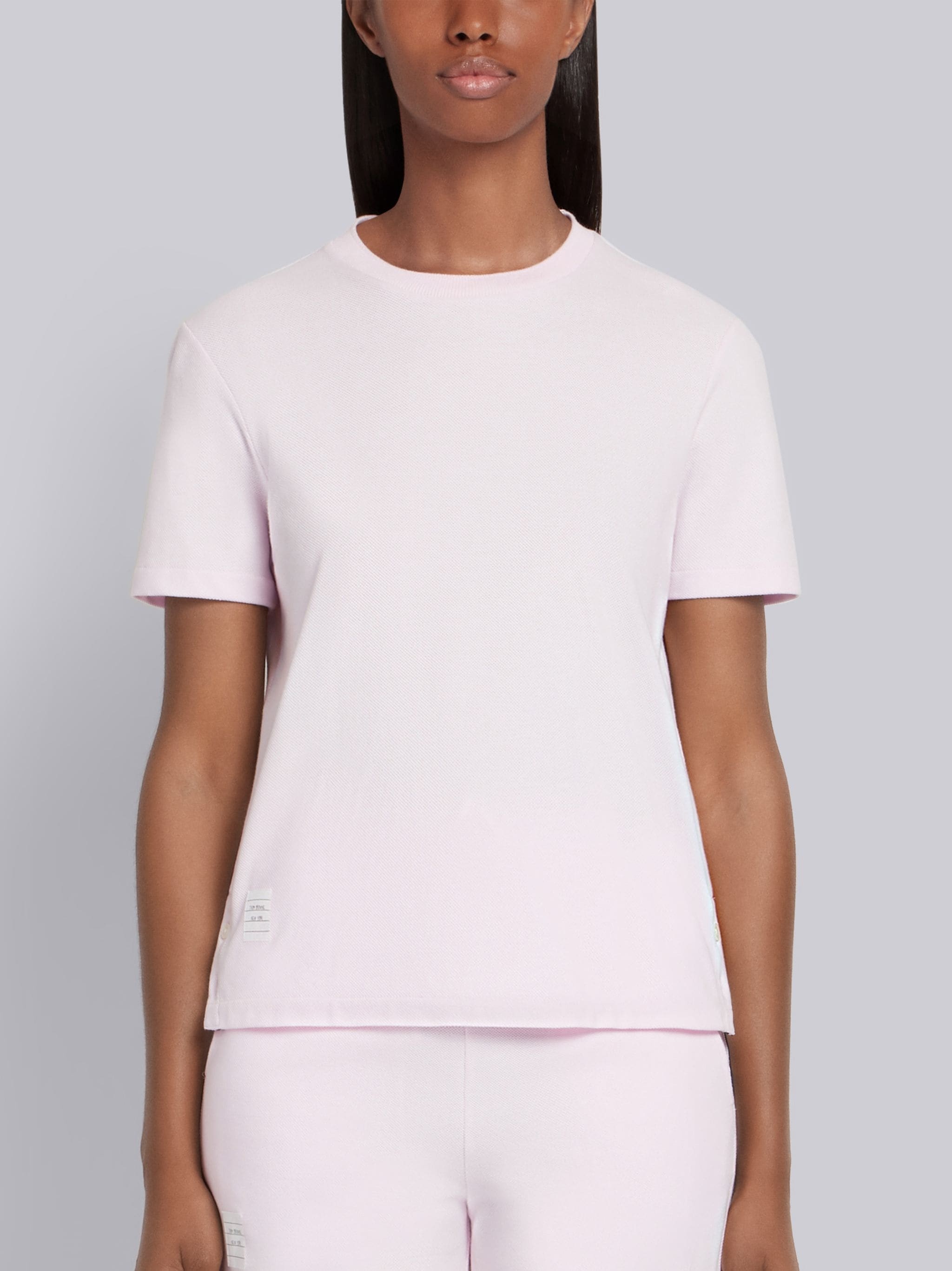 Pink Classic Cotton Pique Relaxed Fit Center Back Stripe Short Sleeve Tee - 1