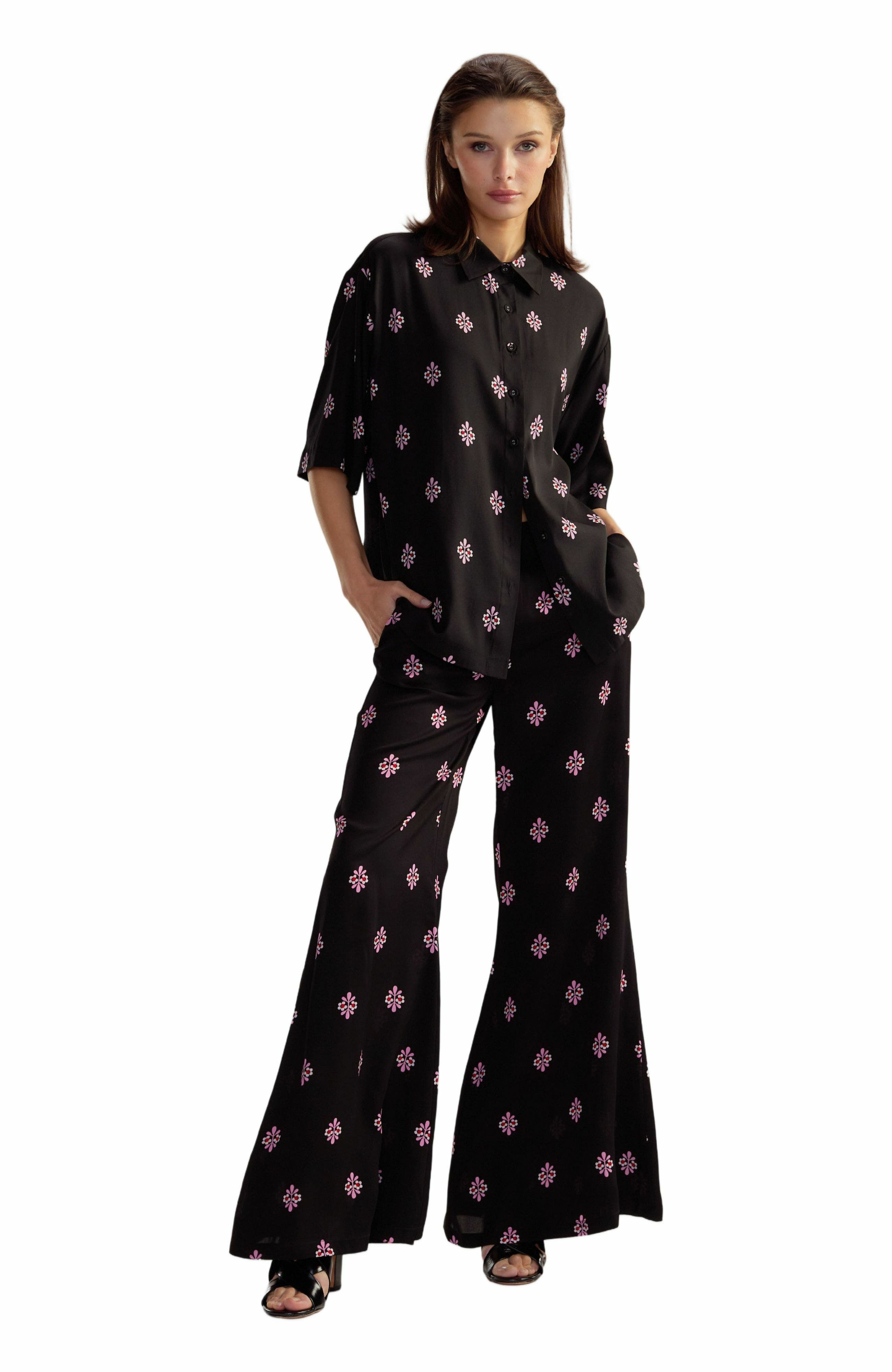 Cynthia Rowley Blake Camp Shirt in Black Multi at Nordstrom - 1