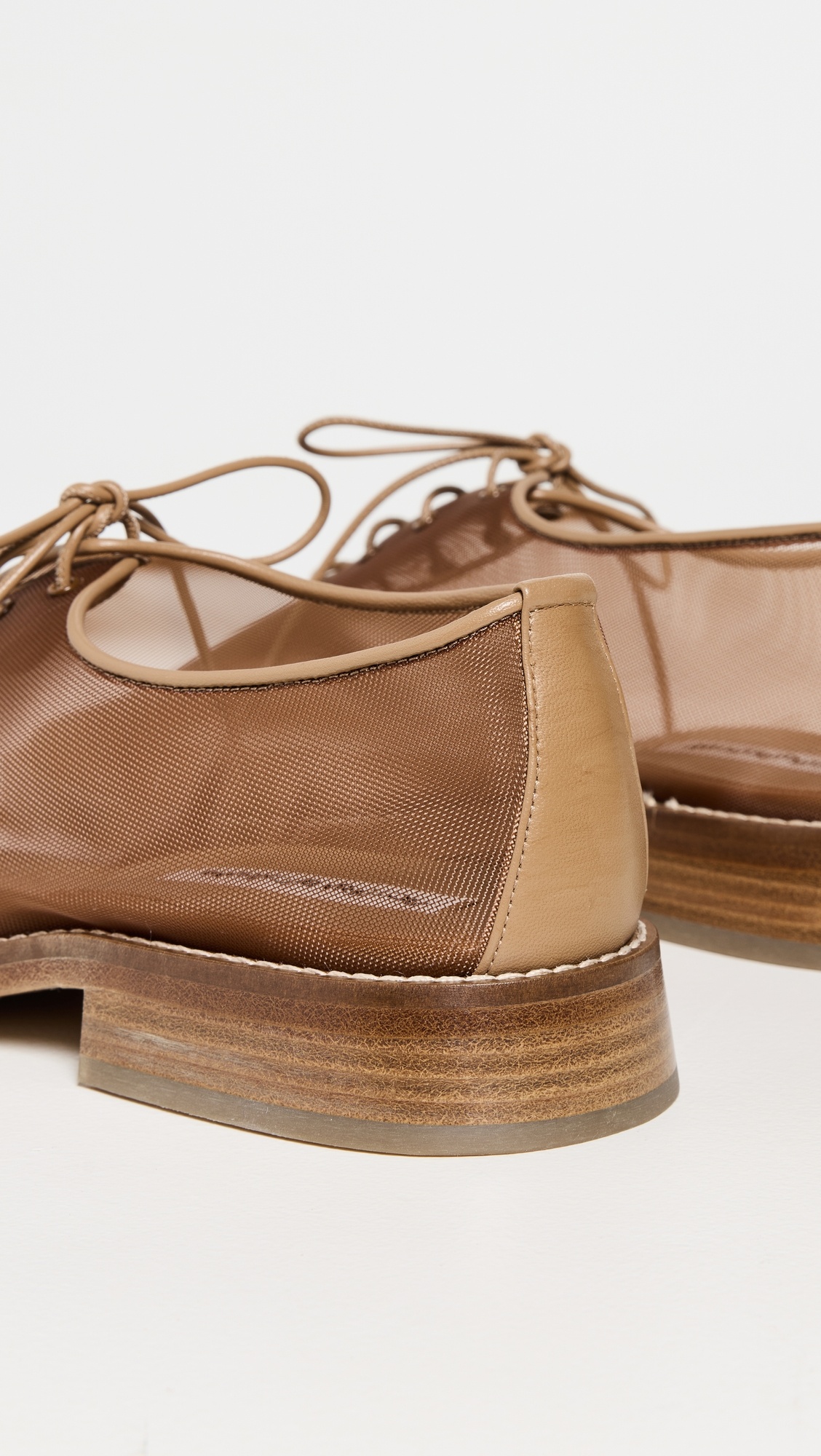 Pointed Mesh Lace Up Flats - 4
