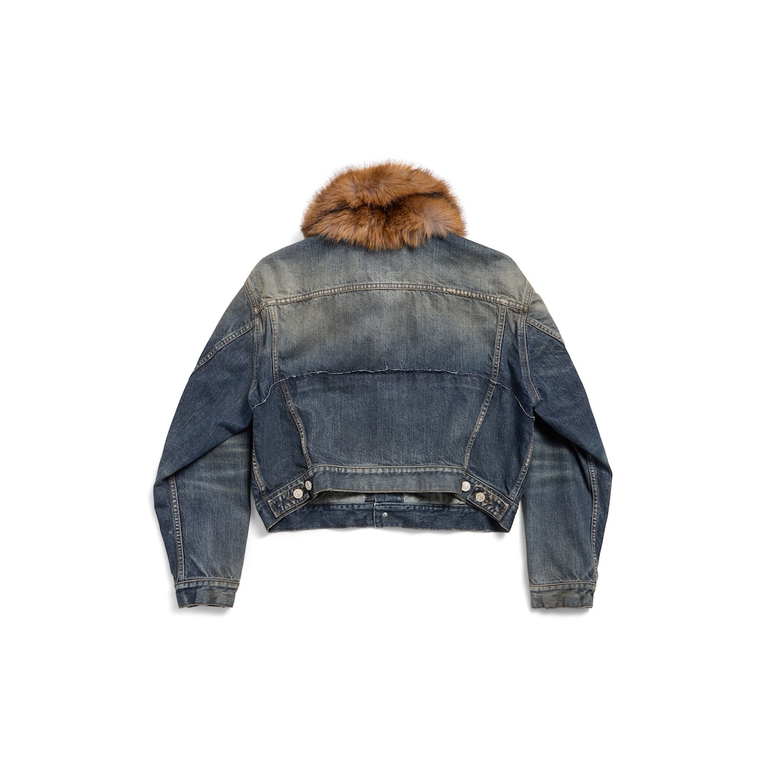 Women's Faux-fur Collar Denim Jacket in Dark Blue - 6