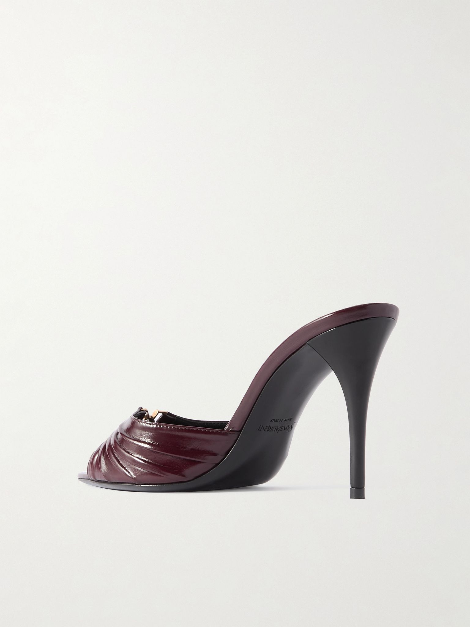 Babylone embellished gathered glossed-leather mules Burgundy - 3