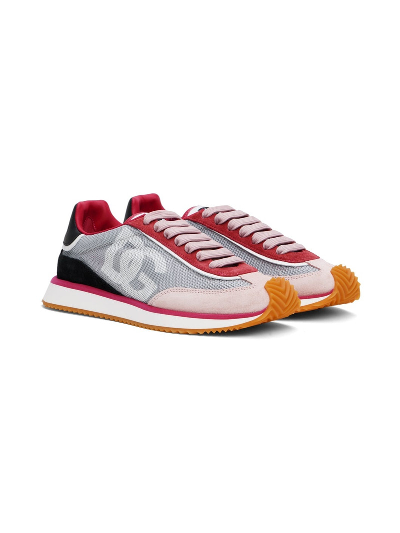 Gray & Pink Mixed-Material DG Cushion Sneakers 4