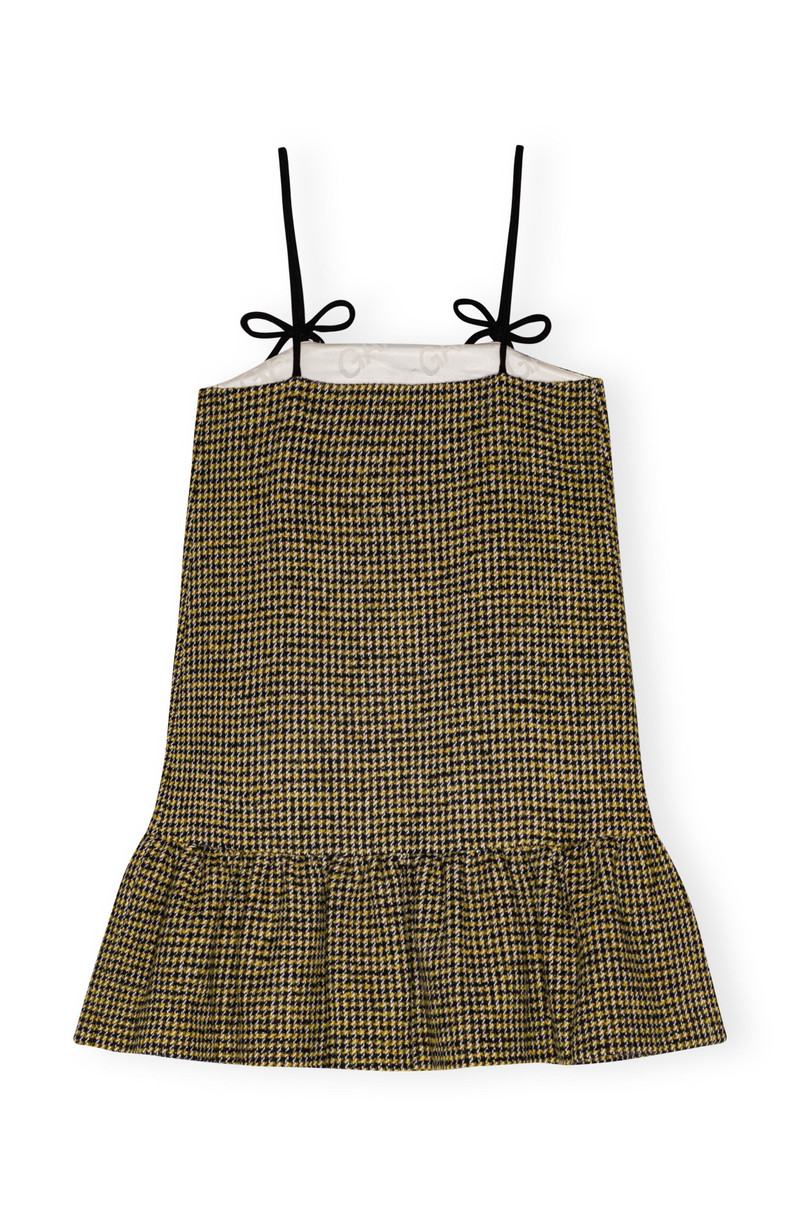 knee length dresses for ladies GANNI Puff Sleeve Mini Dress Beige Seersucker Check Size 32  Celebrity  Owned