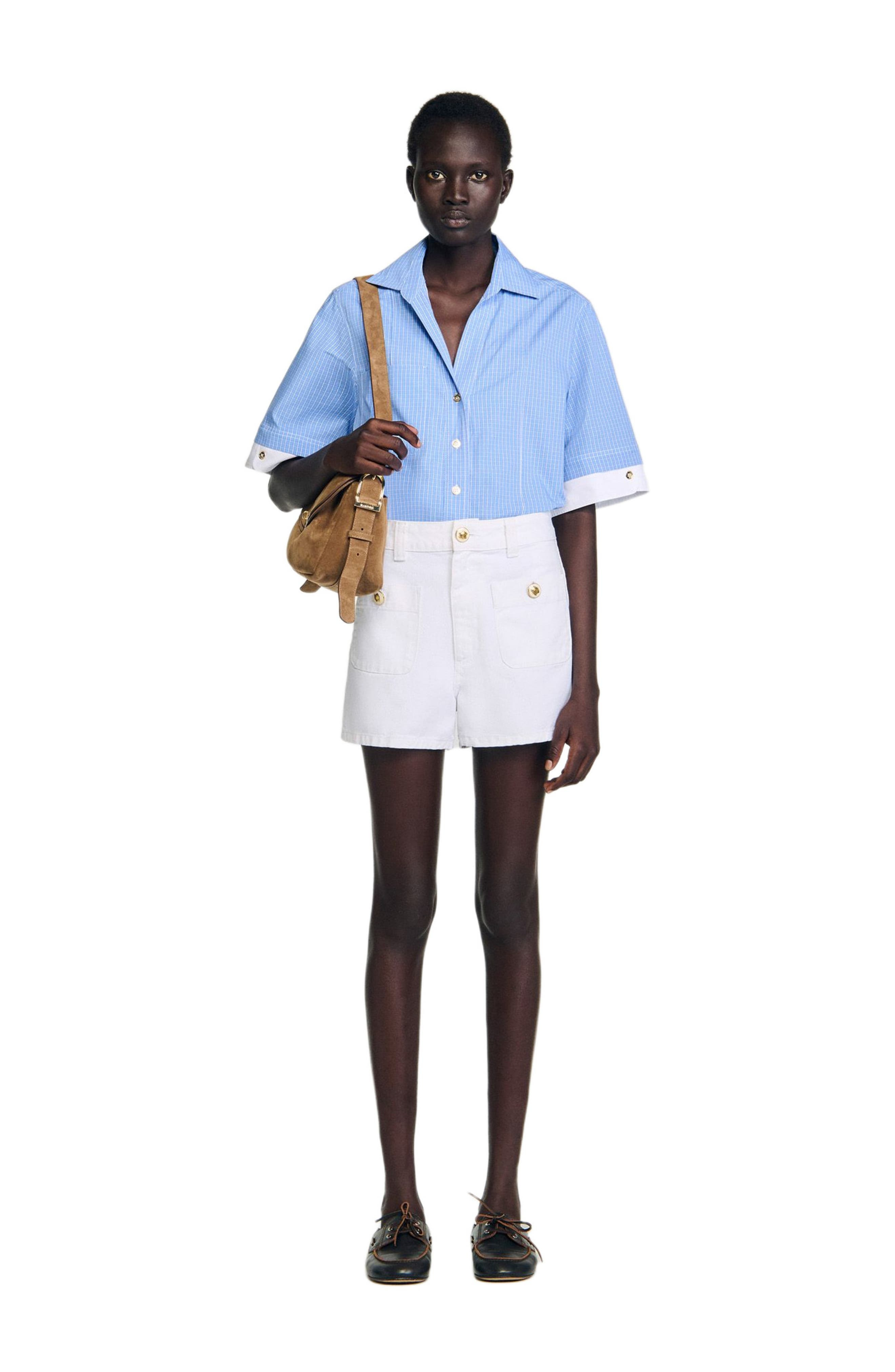 SANDRO High waist denim shorts in White at Nordstrom - 5