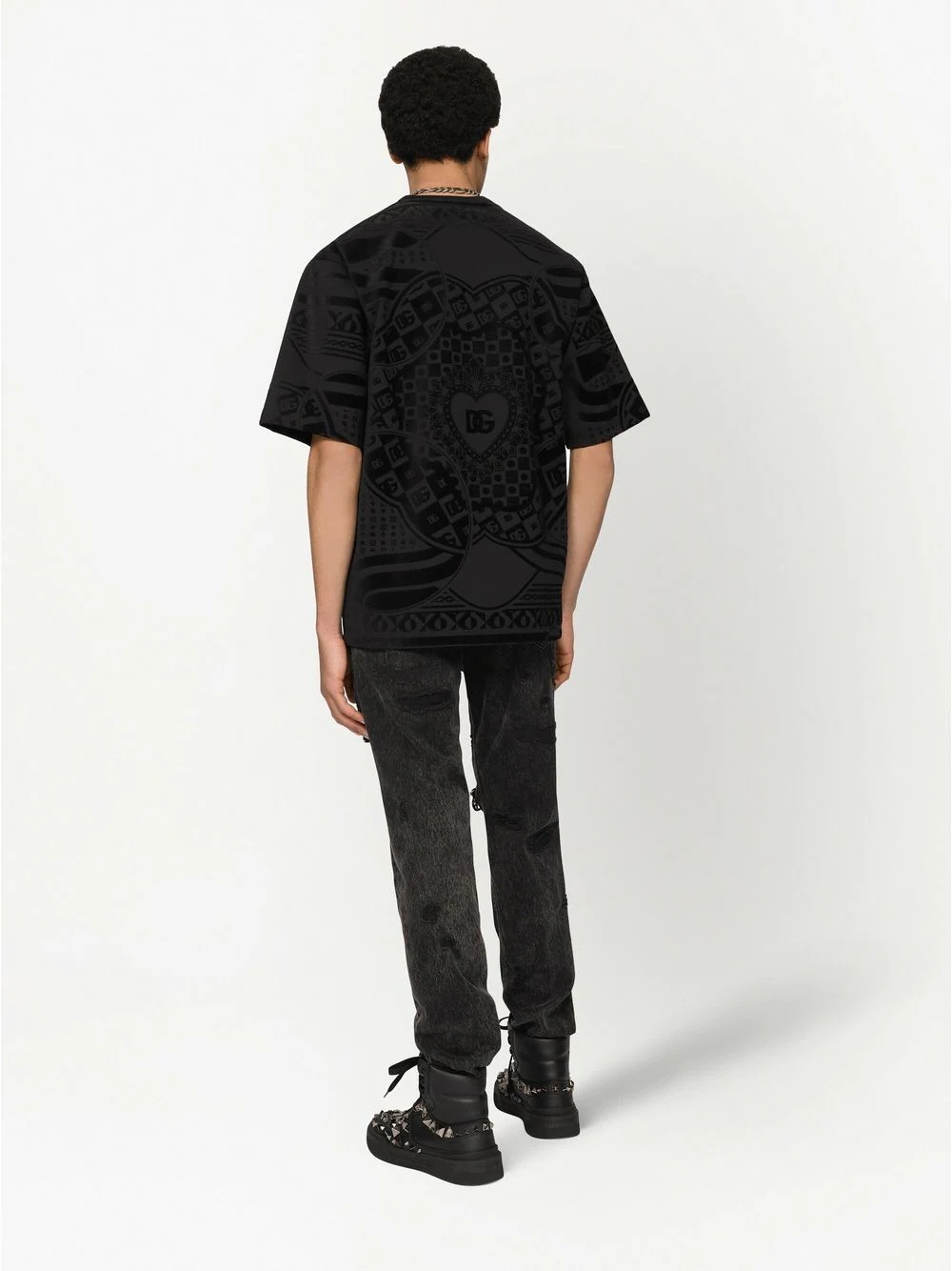 flocked-logo jacquard T-shirt - 4