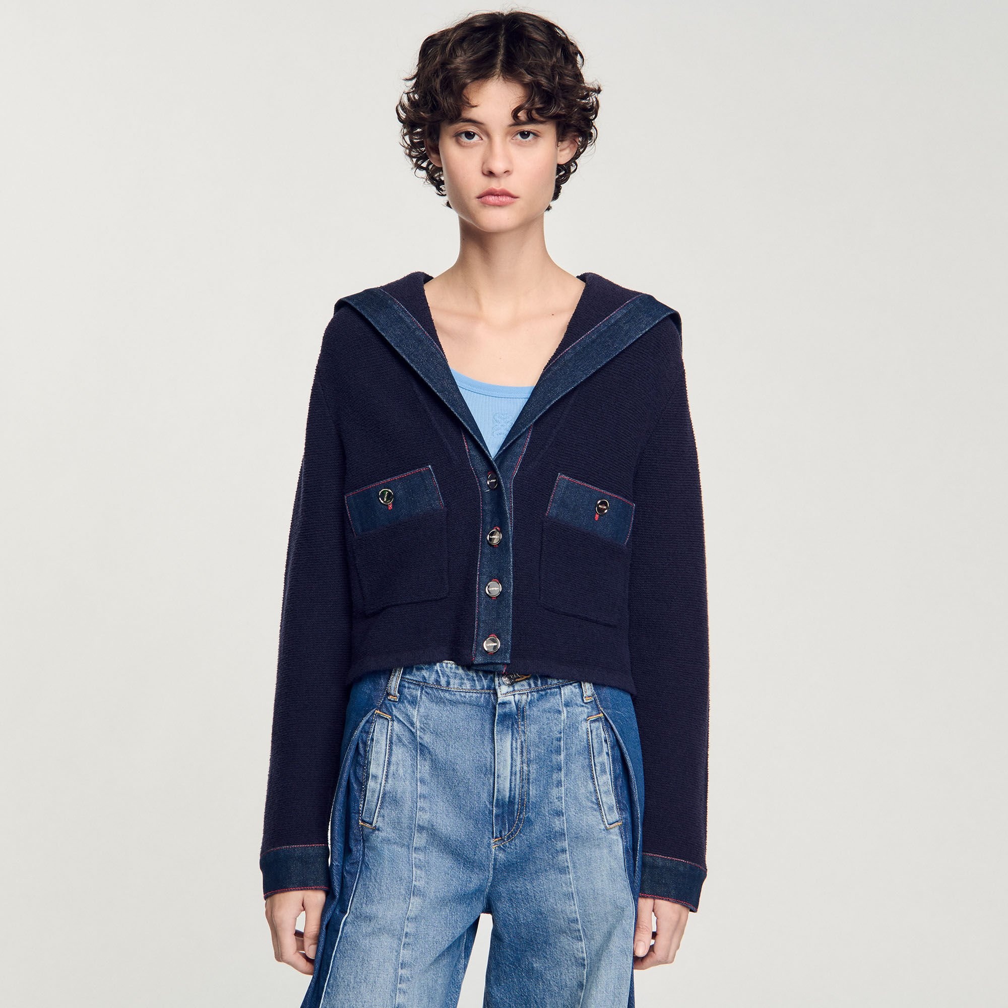 CARDIGAN WITH DENIM DETAILS - 4