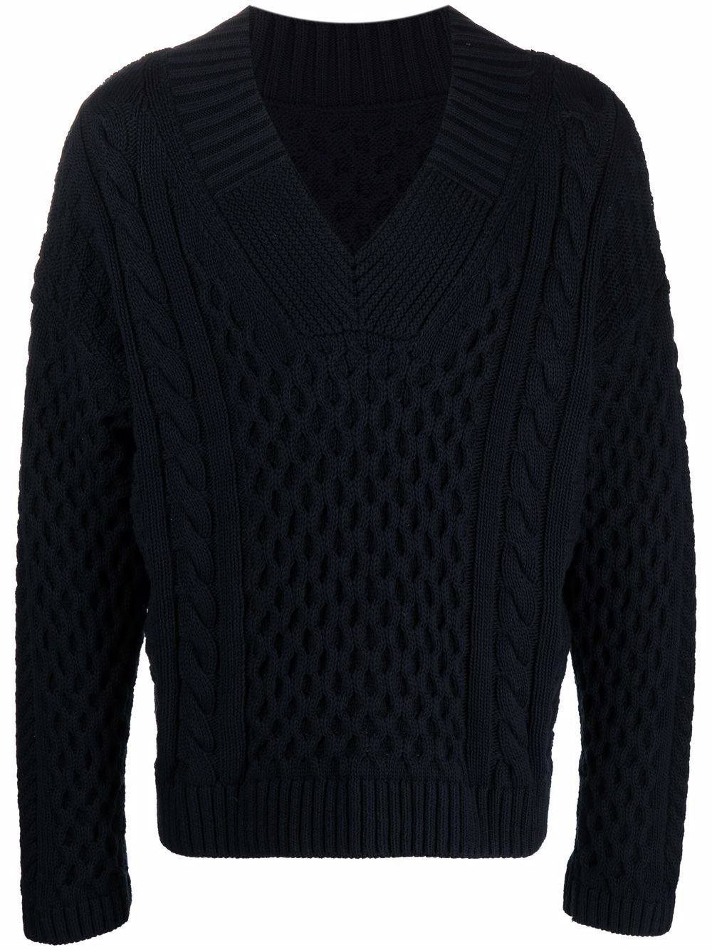 cable-knit V-neck jumper - 1