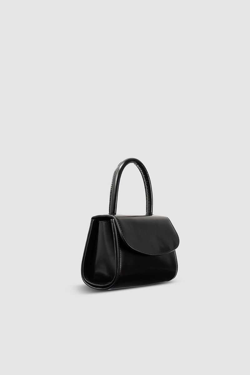 BY FAR Mini 2.0 Black Semi Patent Leather Top-Handle Bag outlook