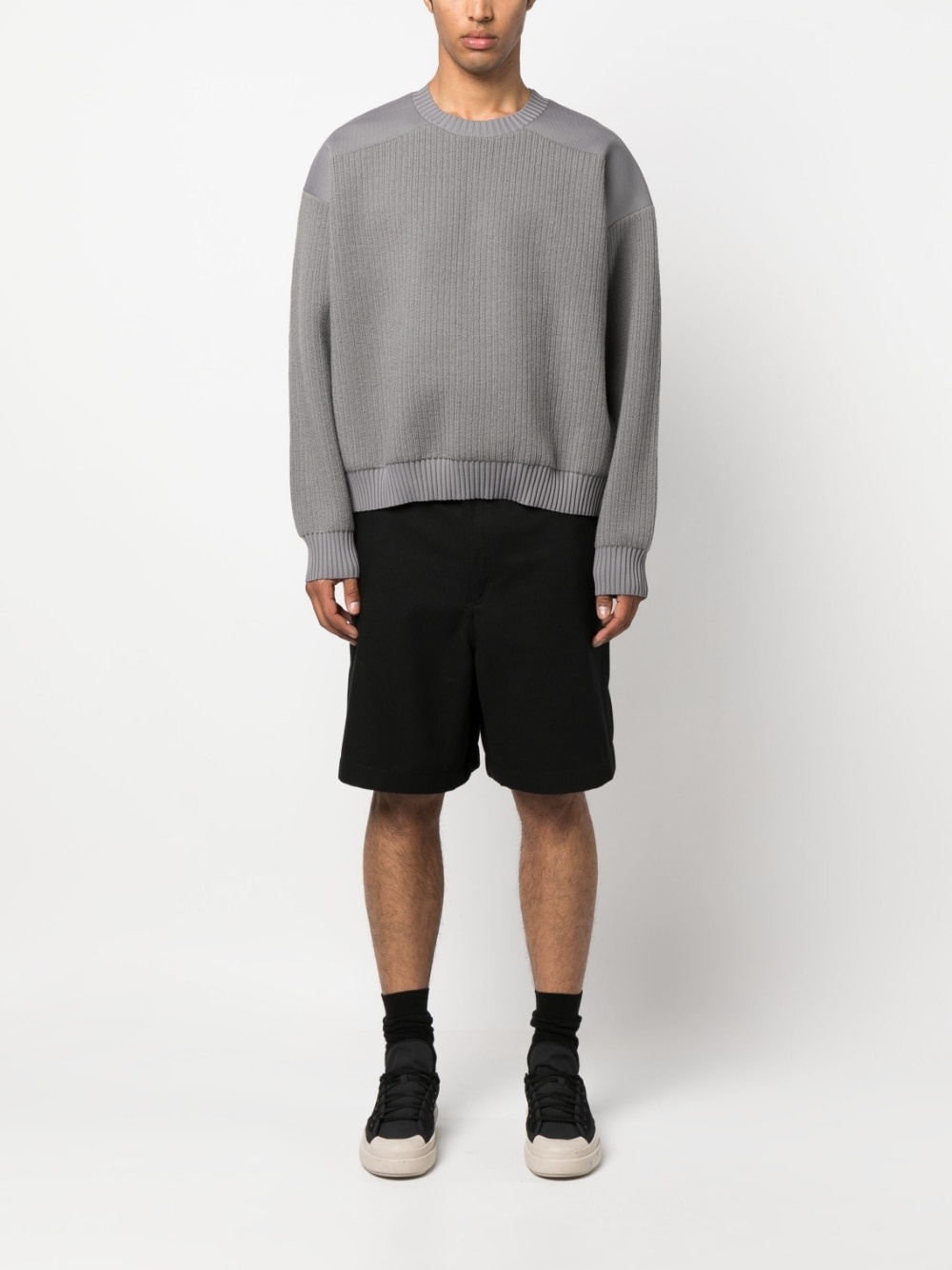 ribbed-panneling crew-neck jumper - 2