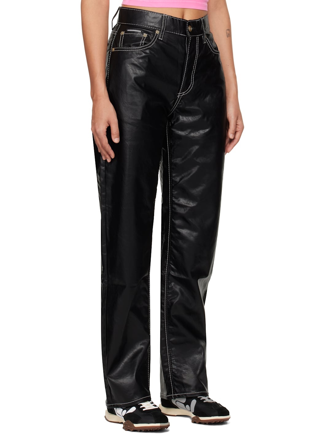 Black Benz Faux-Leather Jeans - 2